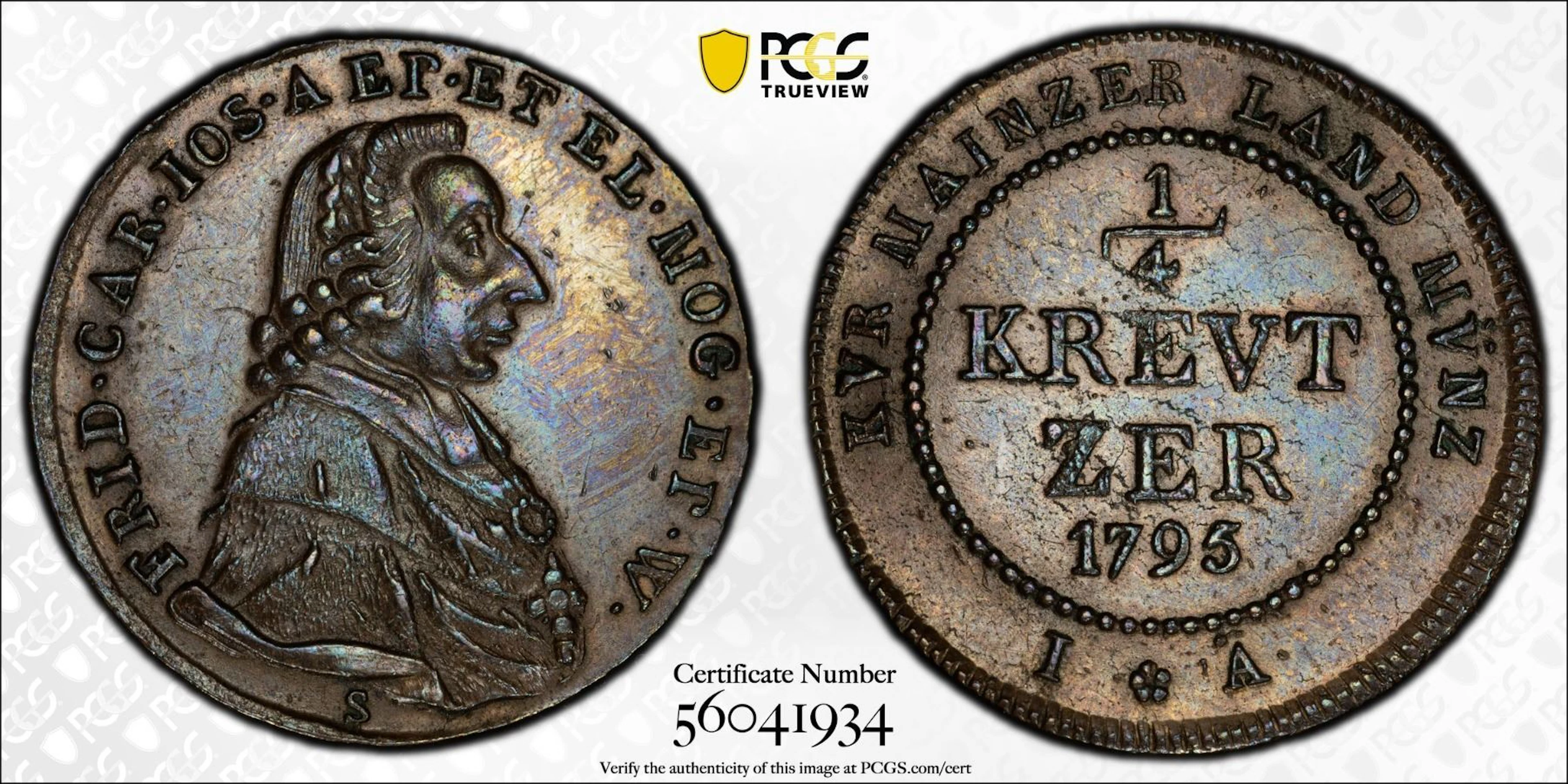 MAINZ: Friedrich Karl Joseph von Erthal, 1774-1802, AE 1/4 kreuzer