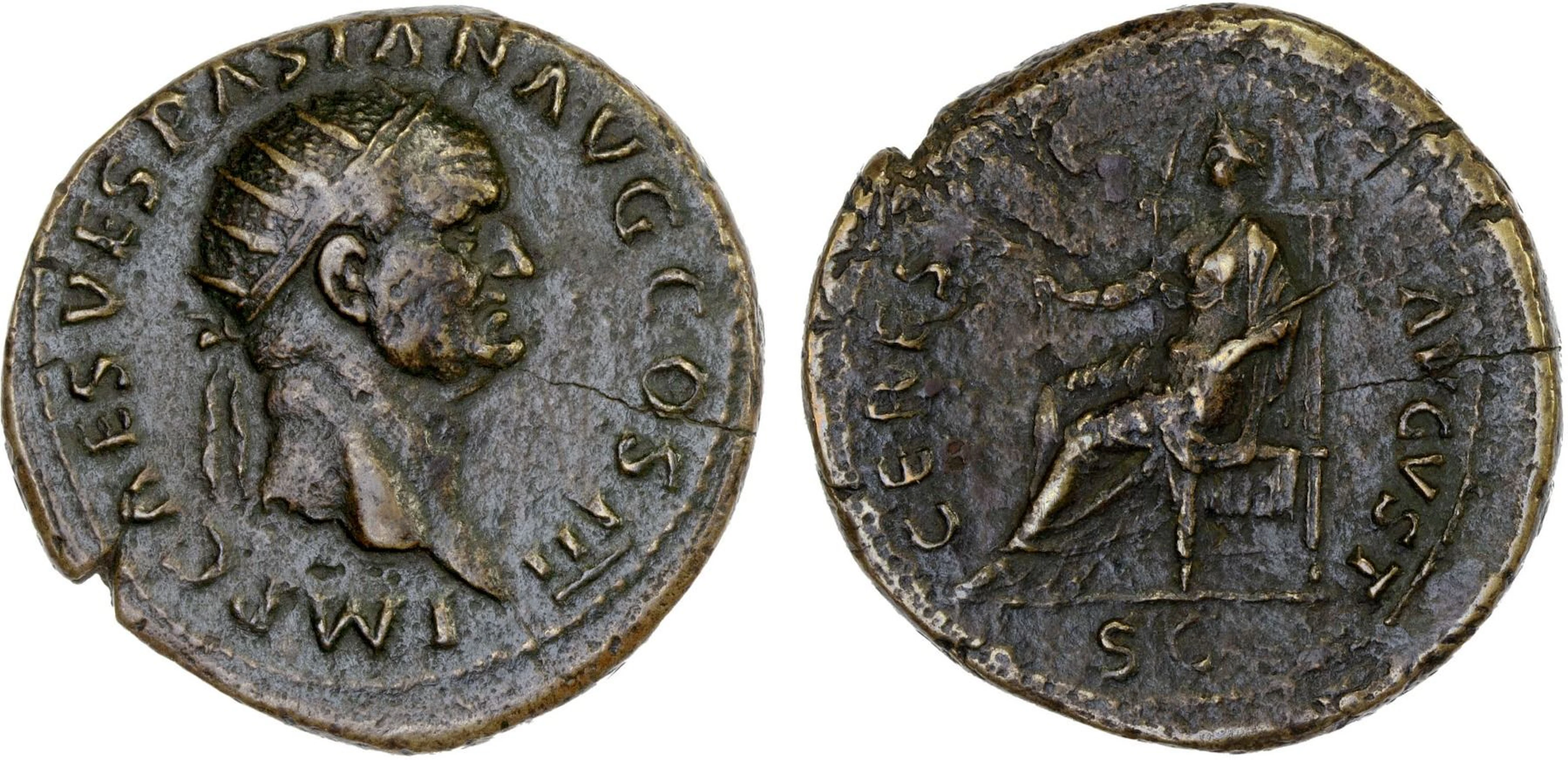 ROMAN EMPIRE: Vespasian, 69-79 AD, AE dupondius (13.73g), Rome, 71