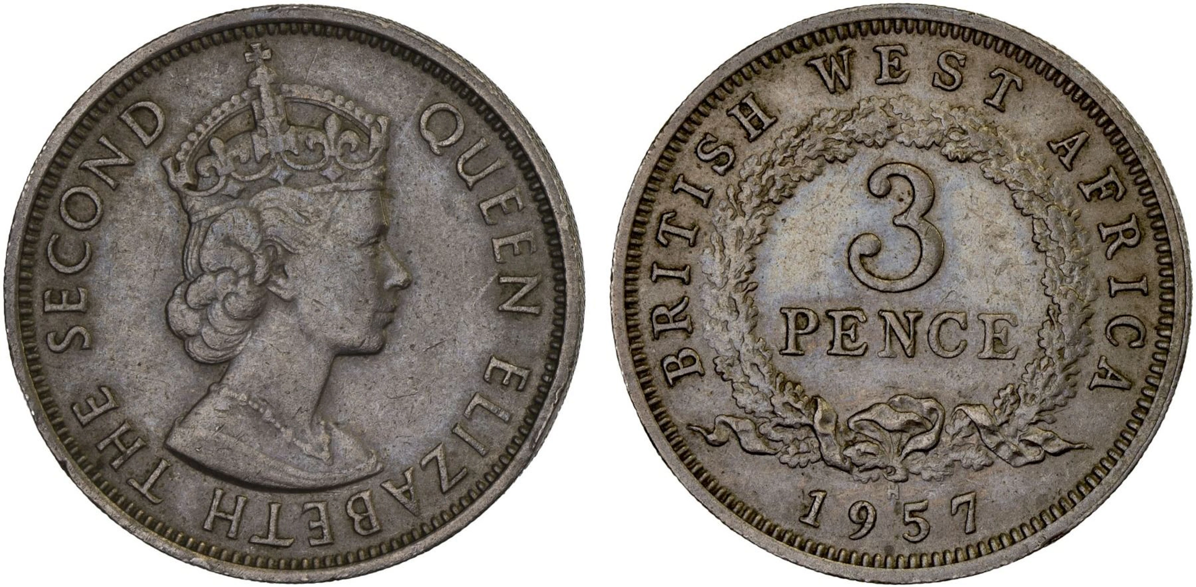 BRITISH WEST AFRICA: British Colony, threepence, 1957-H, XF