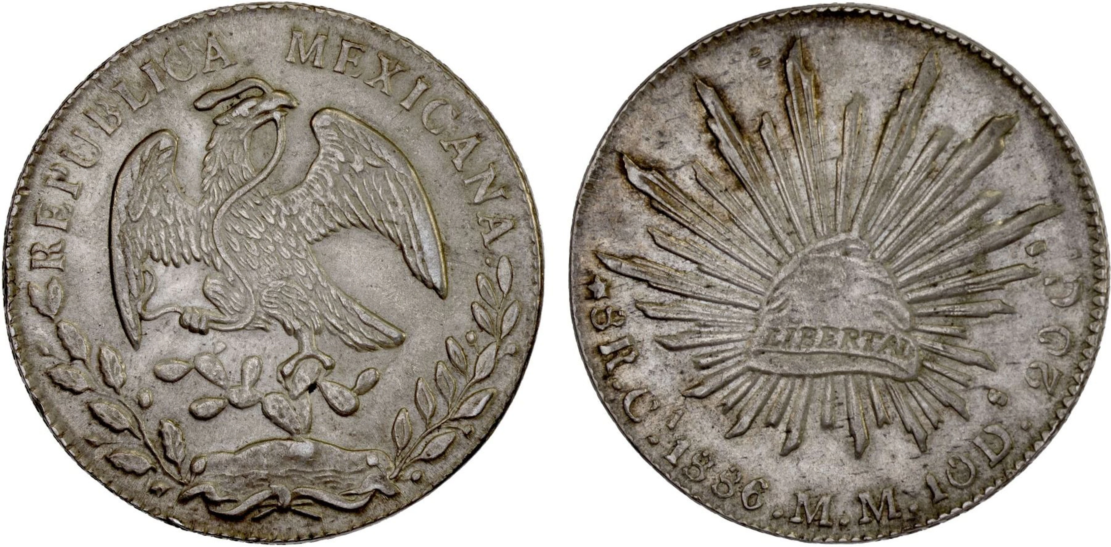 MEXICO: Republic, AR 8 reales (26.91g), 1886-Ca, Choice XF