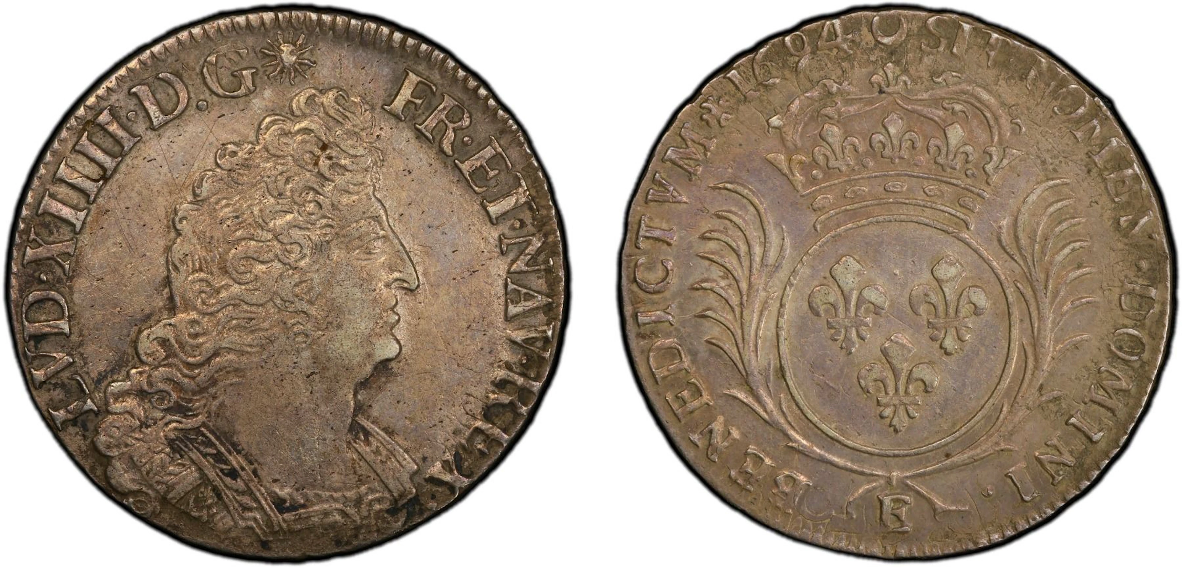 FRANCE: Louis XIV, 1643-1715, AR demi-écu aux palmes, Tours, 1694-E, PCGS XF45