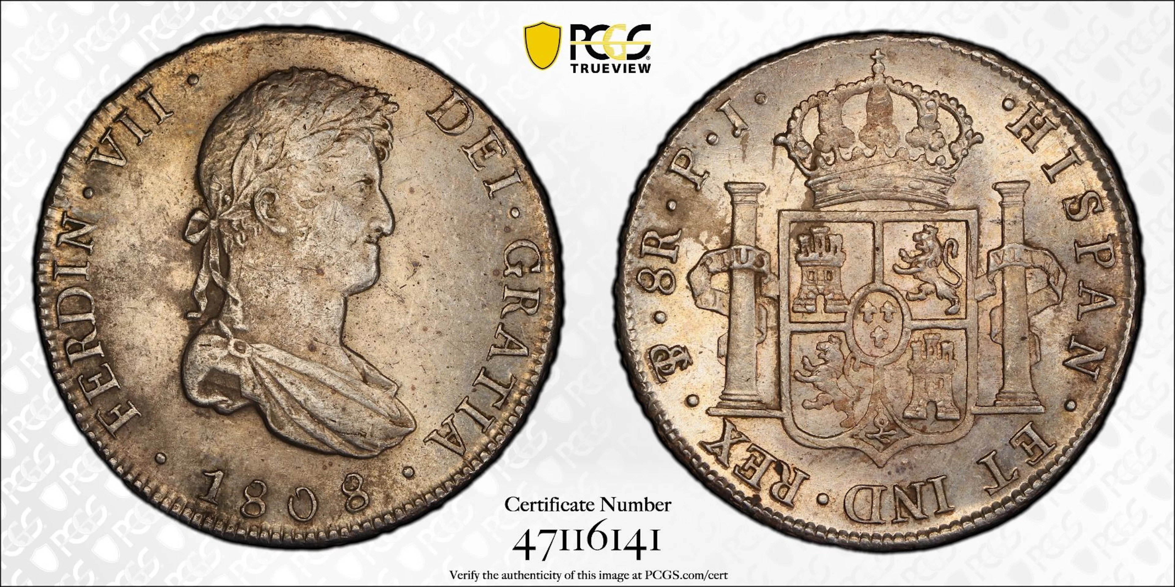 BOLIVIA: Fernando VII, 1808-1825, AR 8 reales, 1808-PTS, PCGS AU58