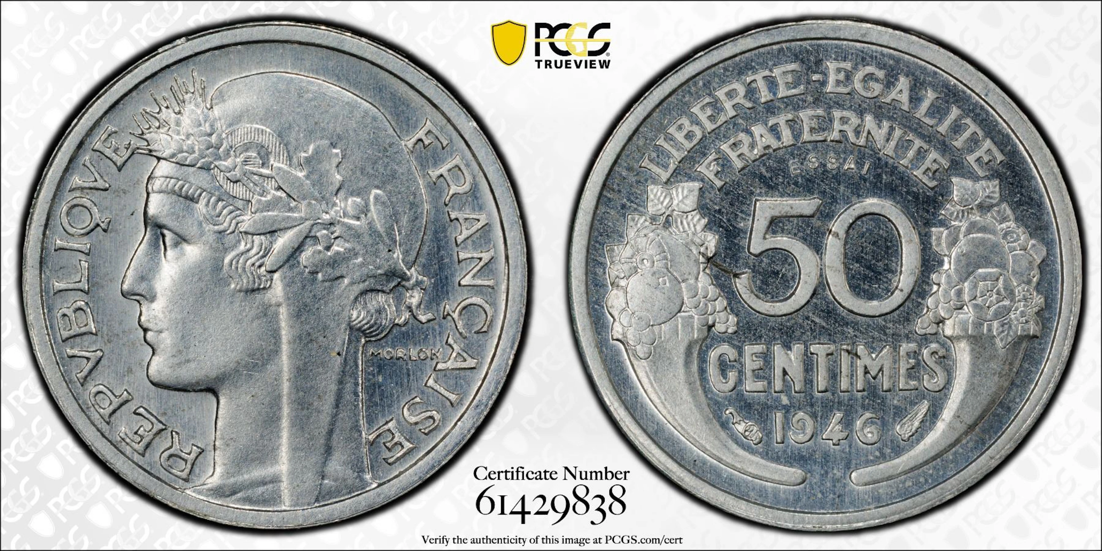 FRANCE: Republic, 50 centimes, 1946, PCGS Specimen 64