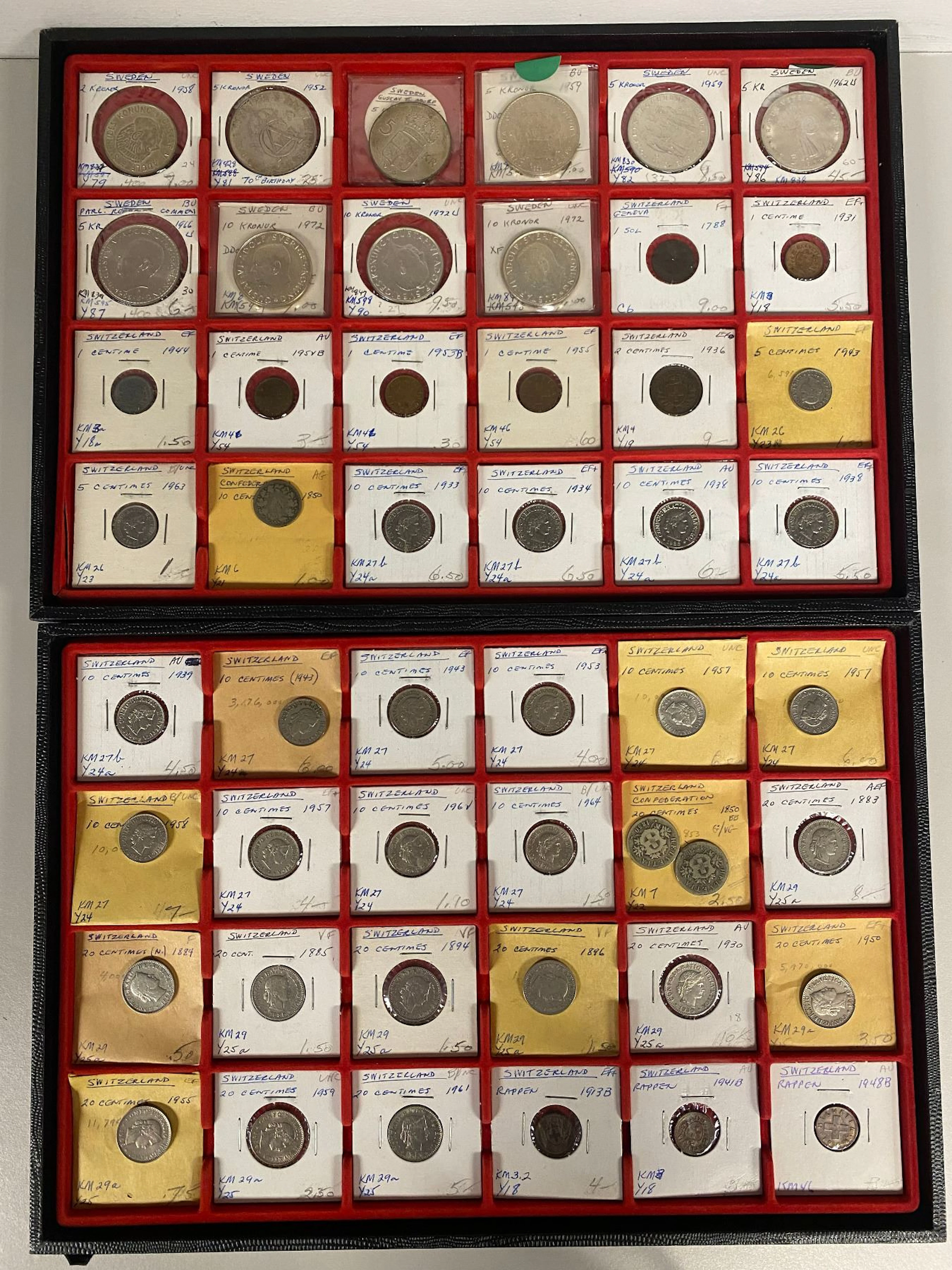 SWEDEN AND SWITZERLAND: LOT of 153 coins