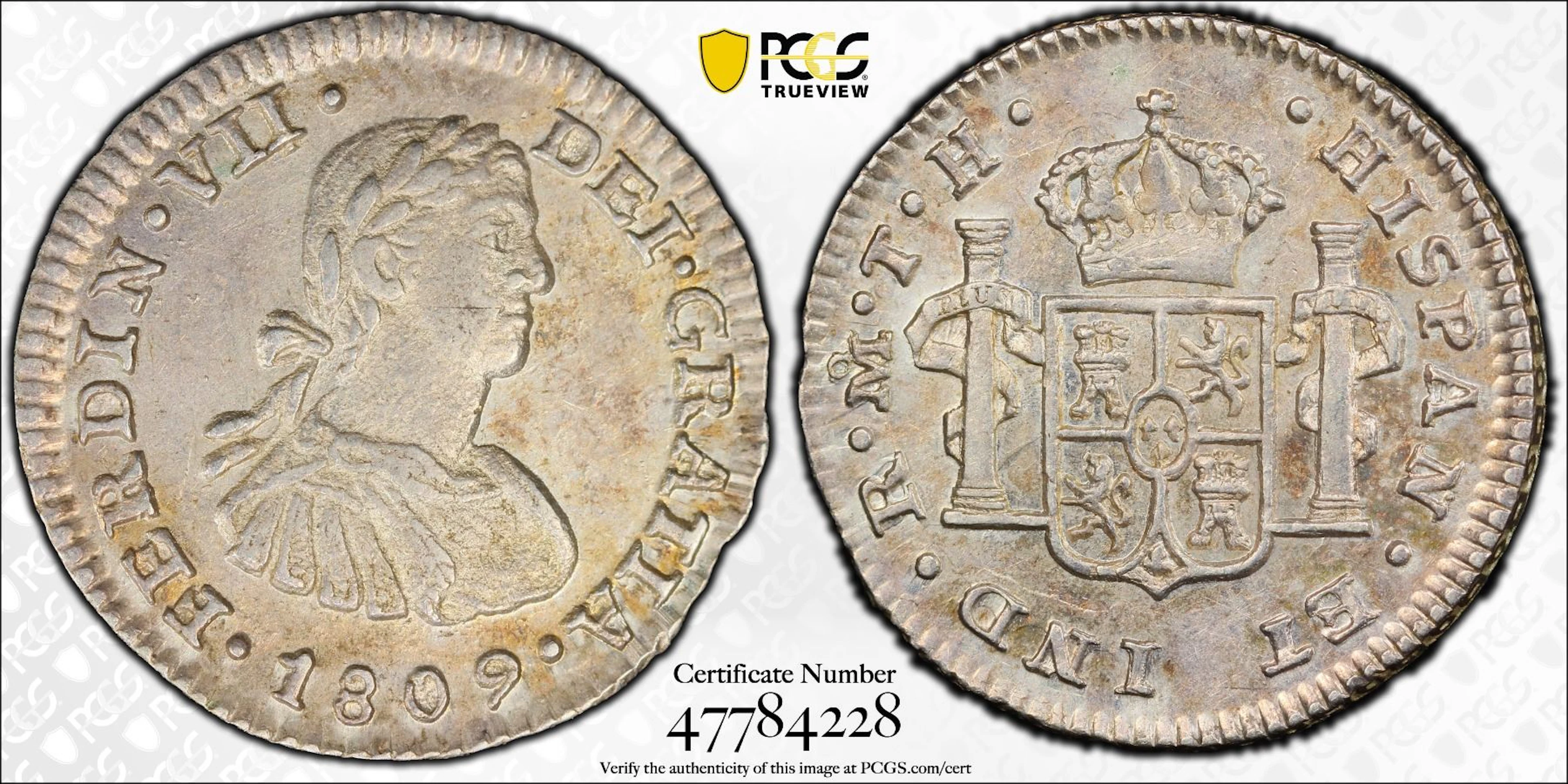 MEXICO: Fernando VII, 1808-1821, AR 1/2 real, 1809-Mo, PCGS AU58
