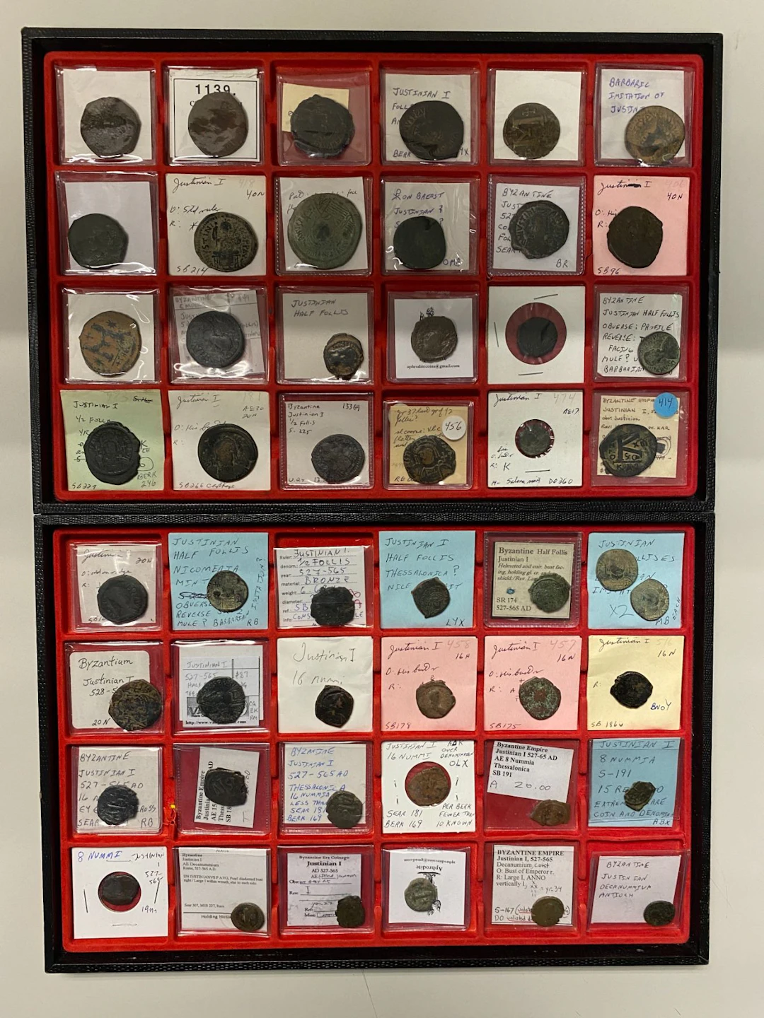 BYZANTINE EMPIRE: Justinian I, 527-565, LOT of 64 coins
