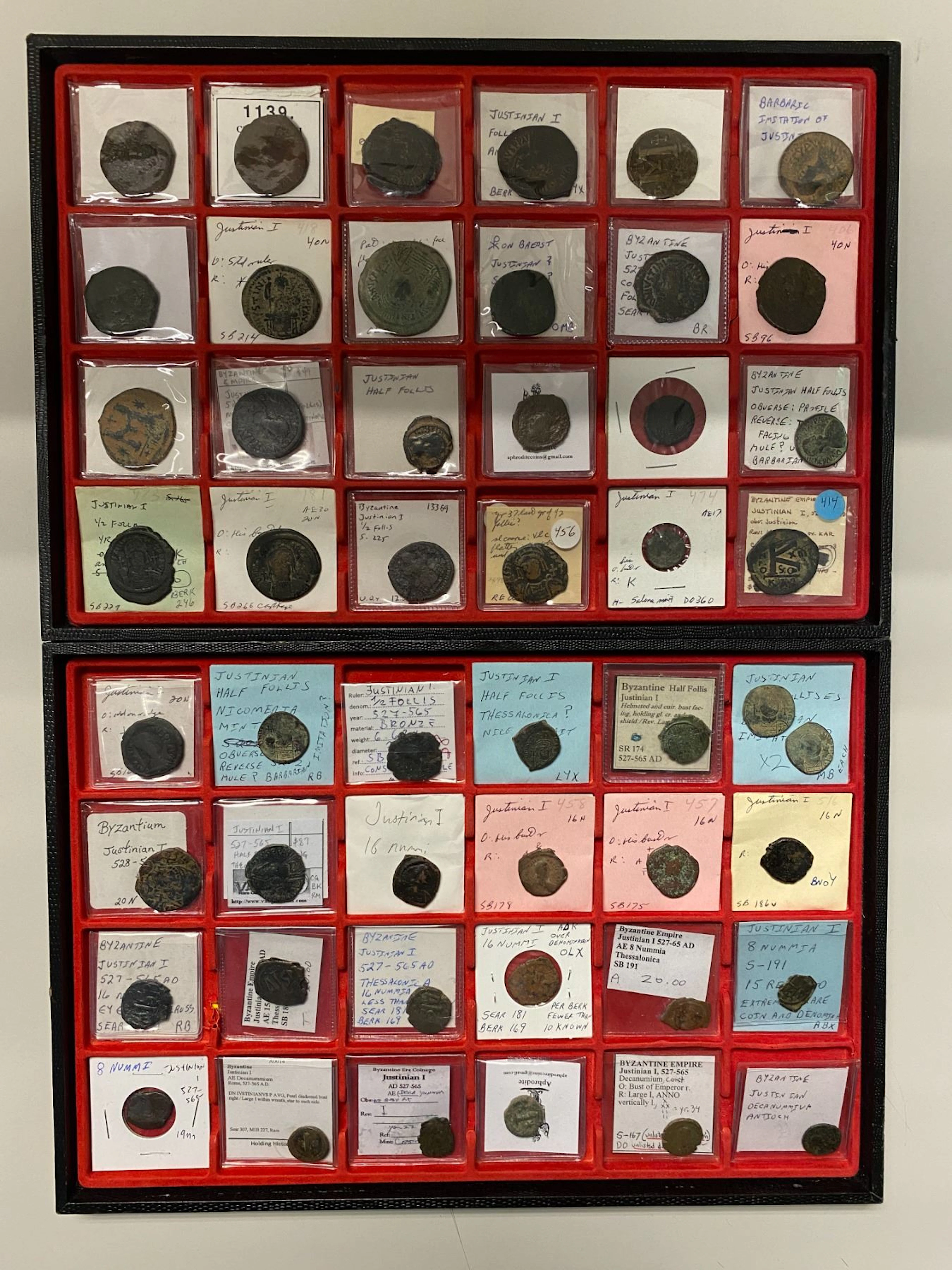 BYZANTINE EMPIRE: Justinian I, 527-565, LOT of 64 coins