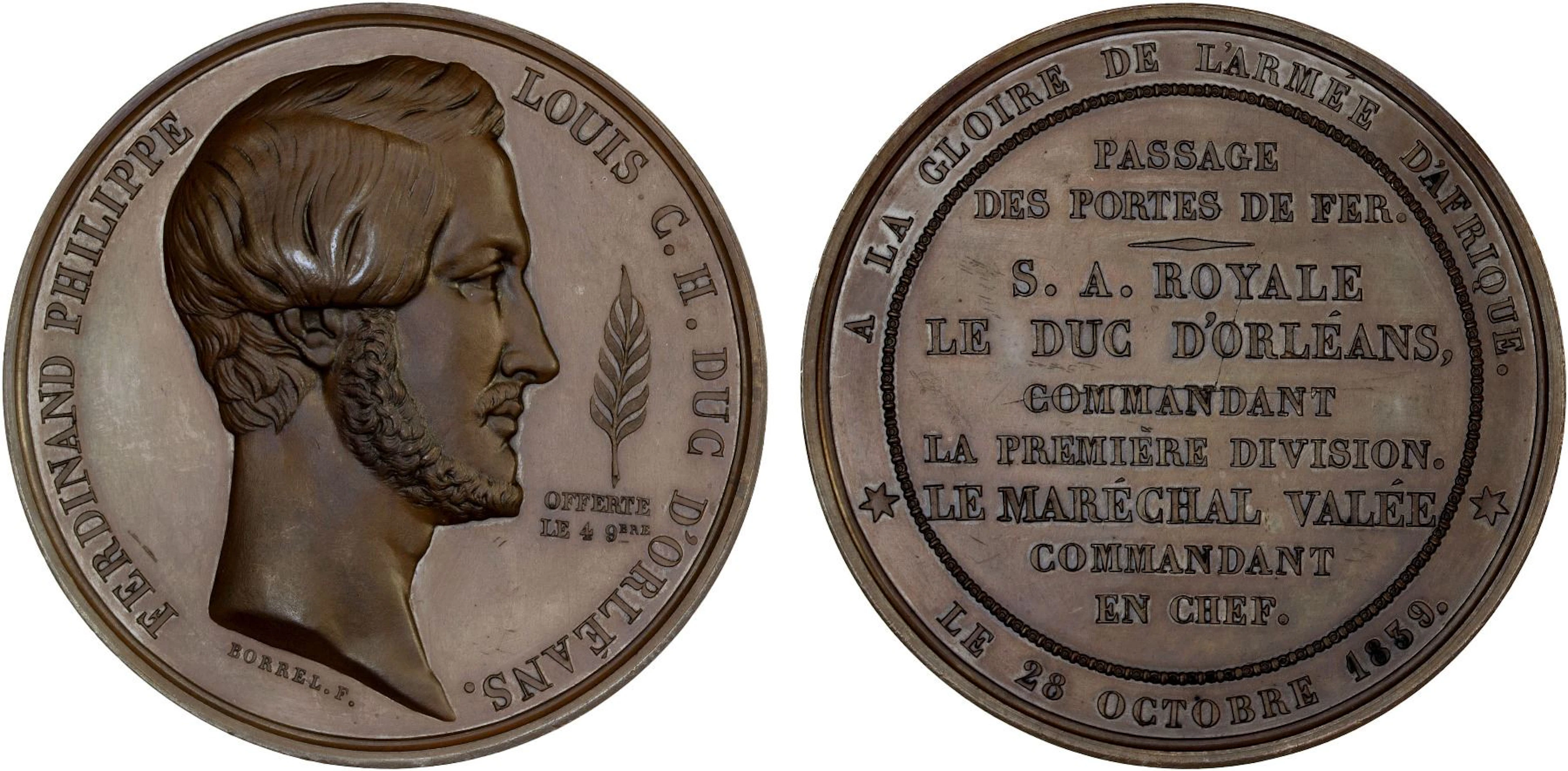 ALGERIA: Louis Philippe I, 1830-1848, AE medal (74.58g), 1839, Unc