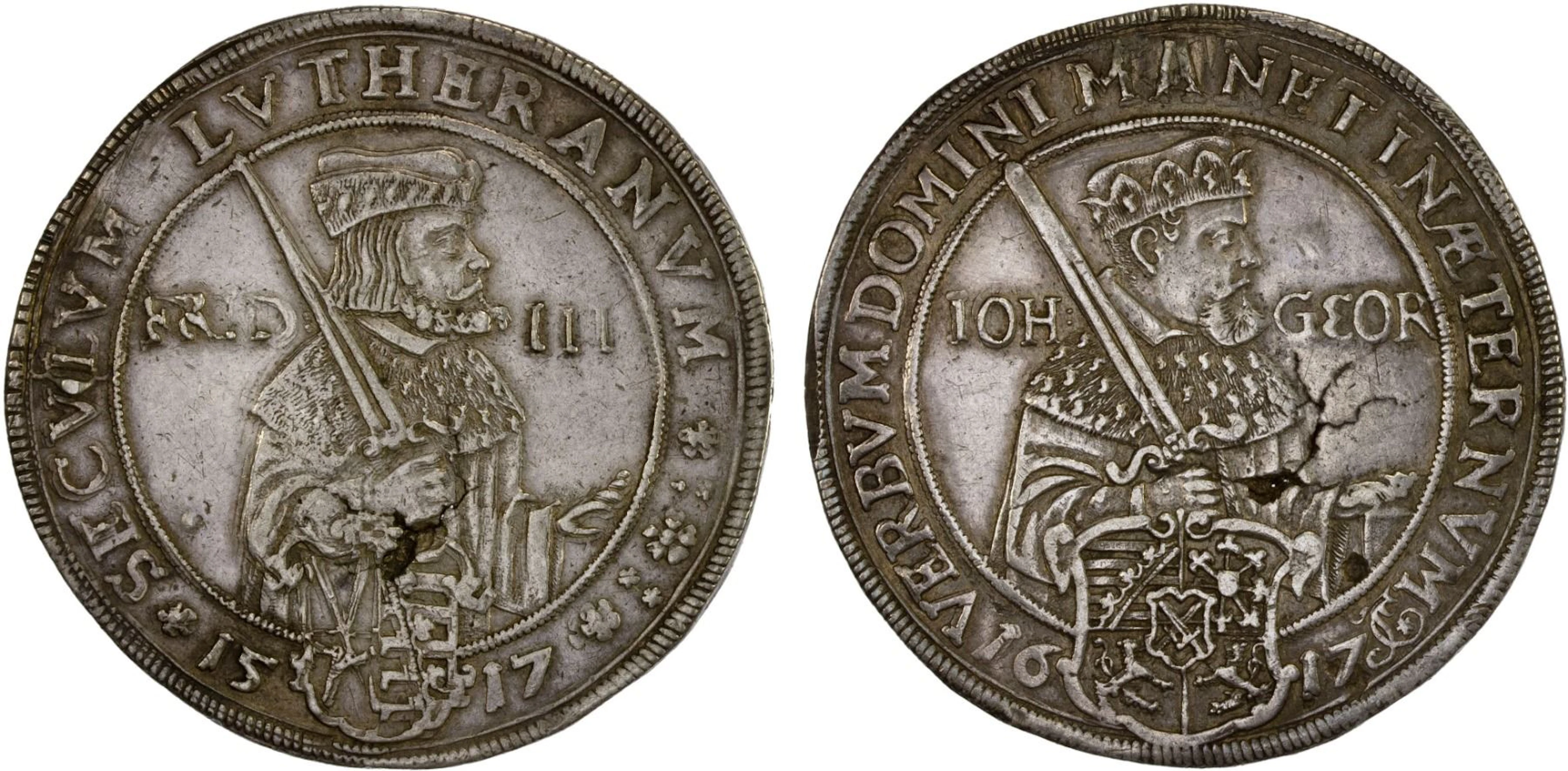 SAXONY: Johann Georg I, 1615-1656, AR thaler (28.98g), 1617, Choice VF