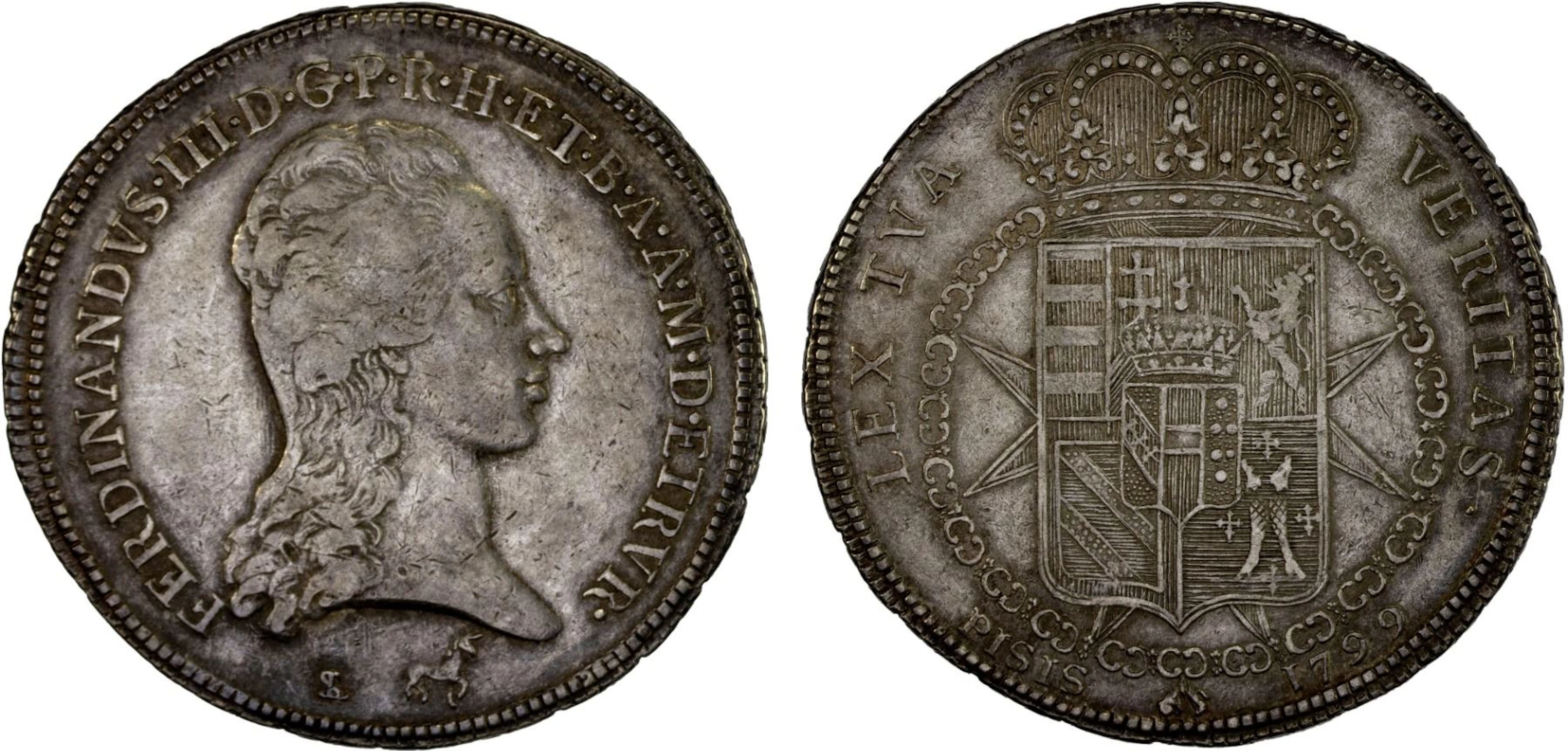 ITALY: TUSCANY: Ferdinando III, 1791-1801, AR francescone (10 paoli)