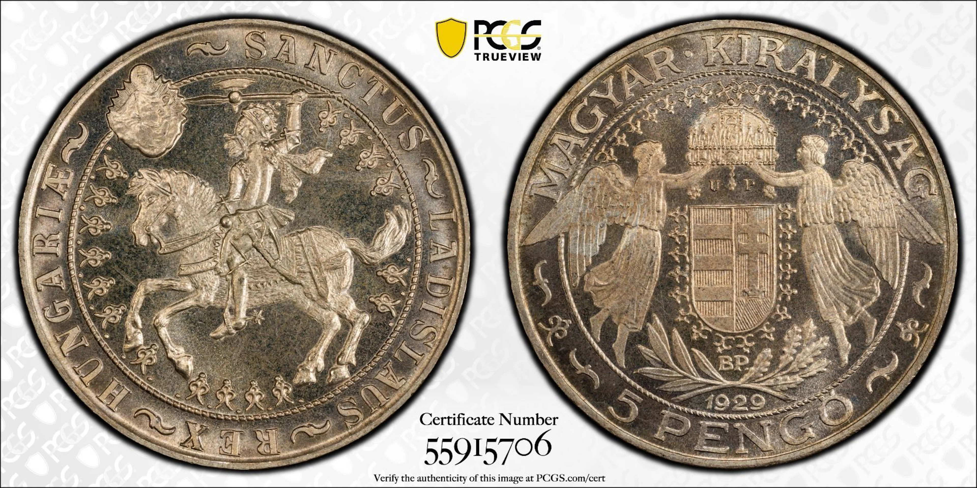 HUNGARY: AR 5 pengo, ca. 1960's, 1929-BP, PCGS Proof 67
