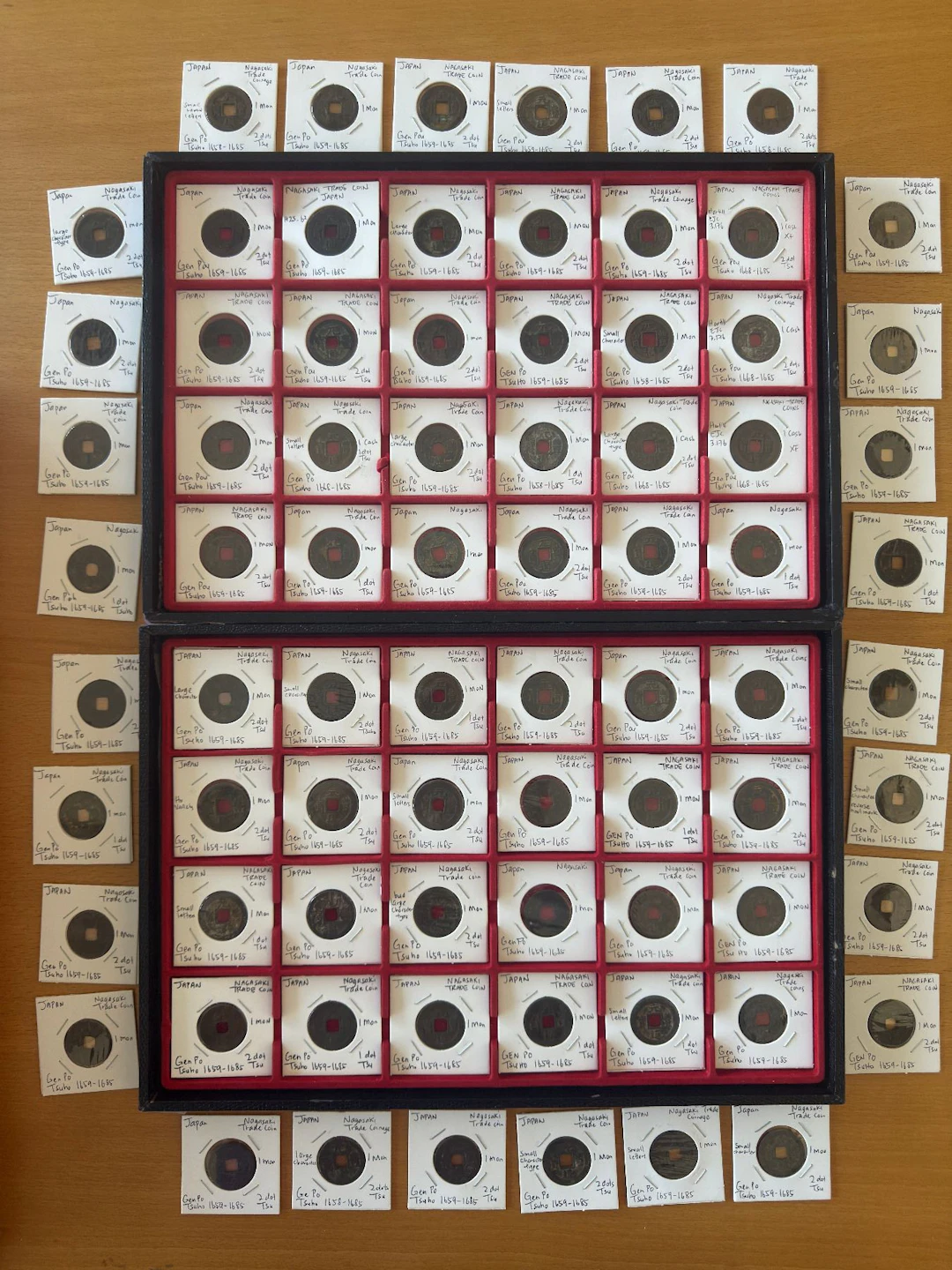 JAPAN: Nagasaki Trade Coinage, LOT of 77 AE mon