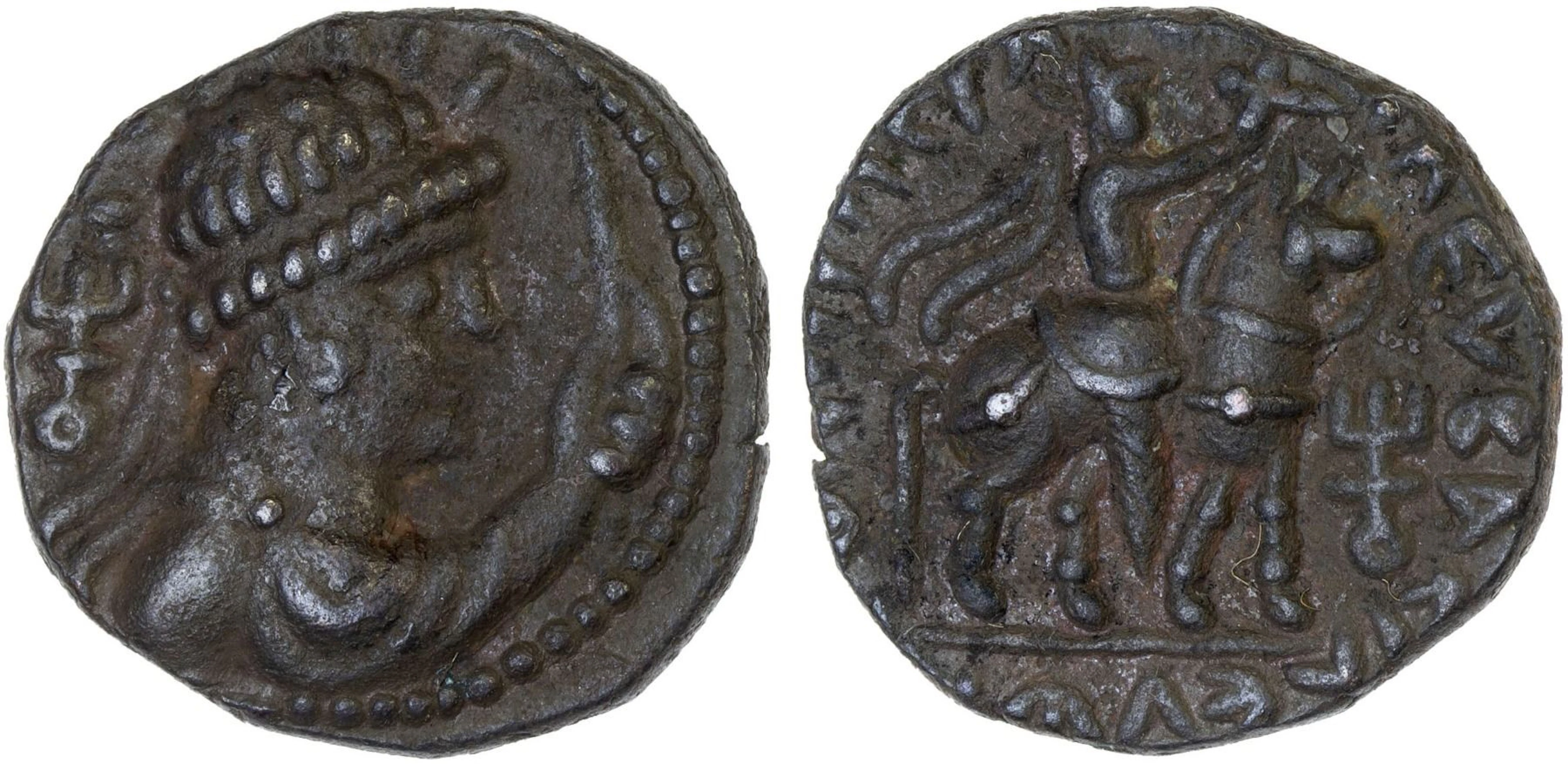 ANCIENT INDIA: KUSHAN: Vima Takto, ca. 80-105, AE tetradrachm (8.41g), VF-XF