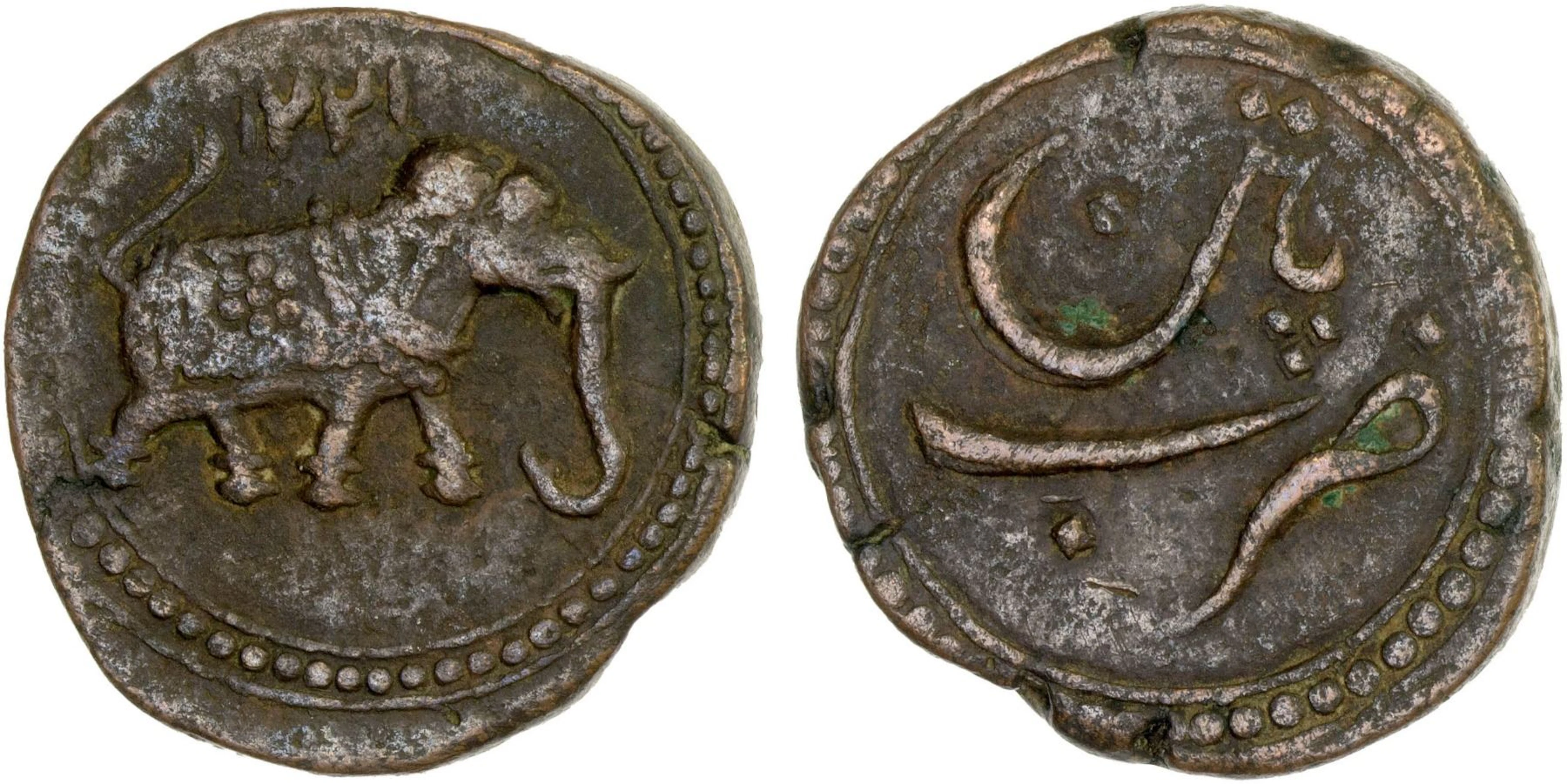 MYSORE: Tipu Sultan, 1782-1799, AE paisa (zohra), (11.02g), Patan, AM1221, F-VF