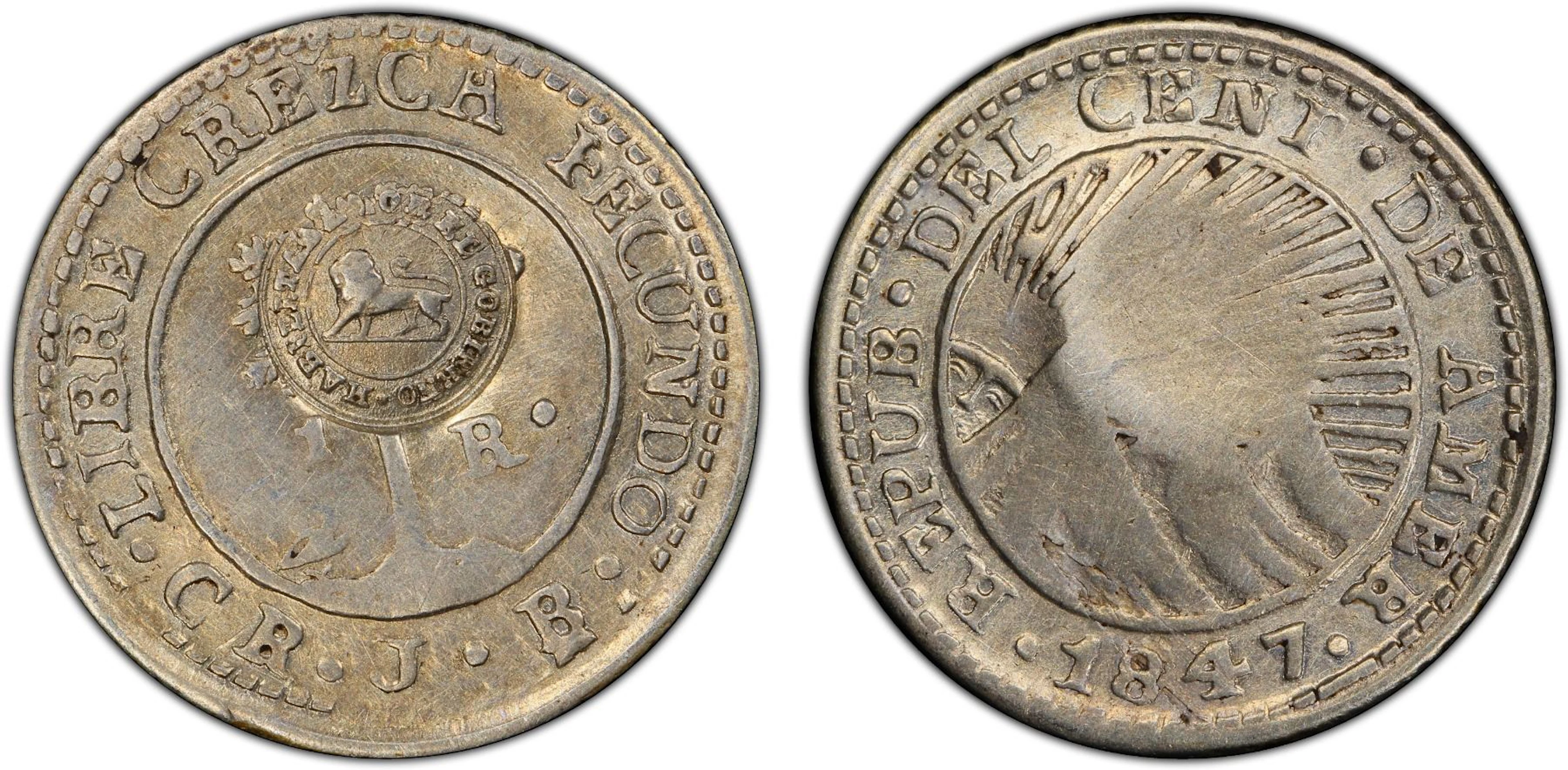 COSTA RICA: Republic, AR 1/2 real, ND (1849-57), PCGS XF45 countermark