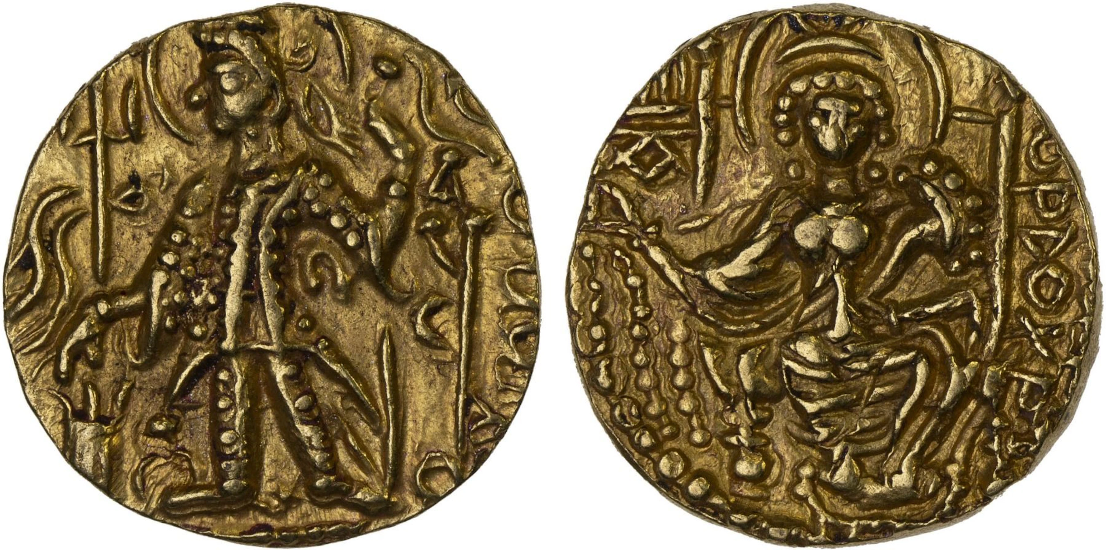 KUSHAN: Vasu Deva II, ca. 290-310, AV dinar (stater) (7.83g), XF-AU