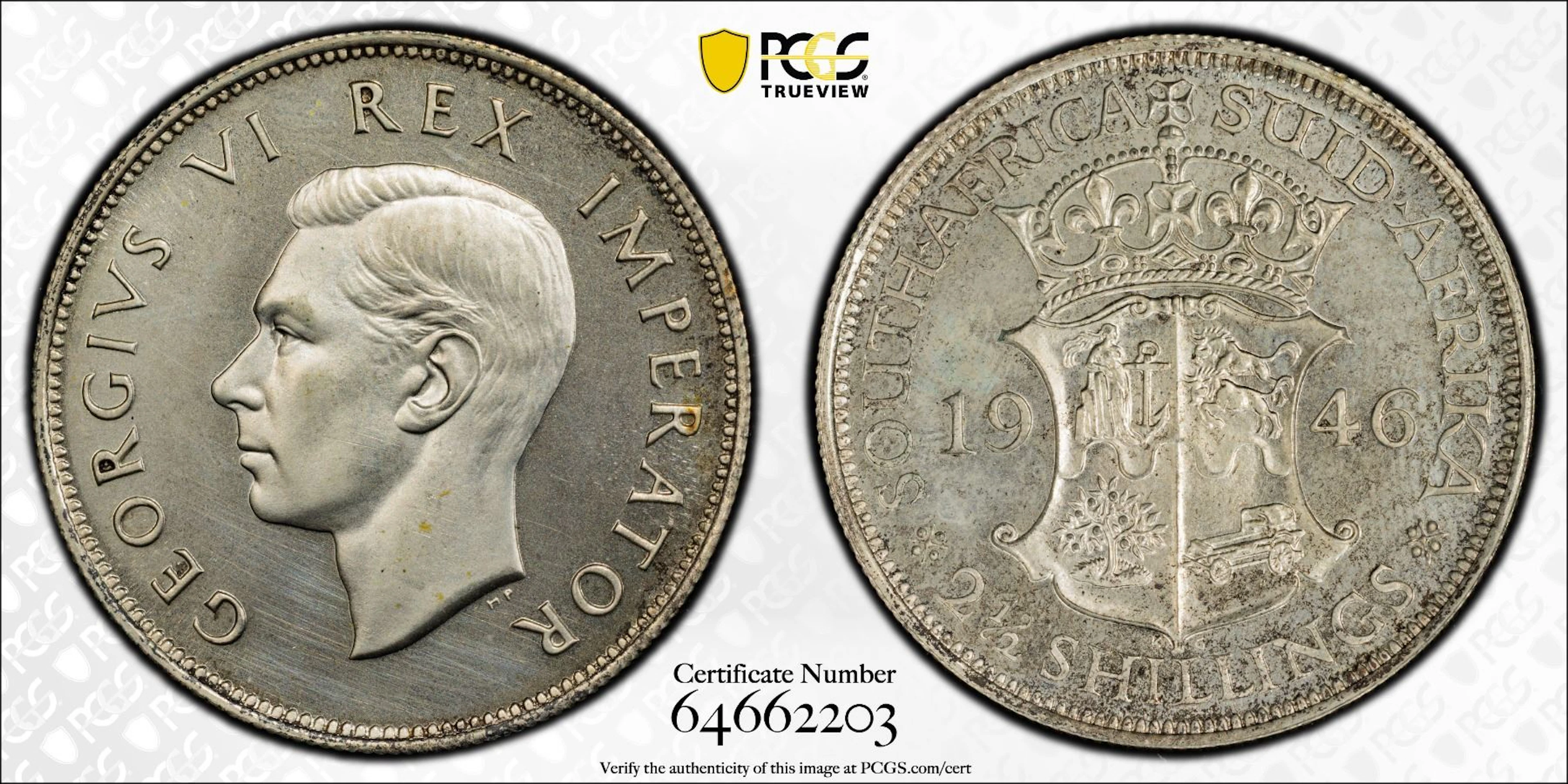 SOUTH AFRICA: George VI, 1936-1952, AR 2 1/2 shillings, 1946, PCGS Proof 63