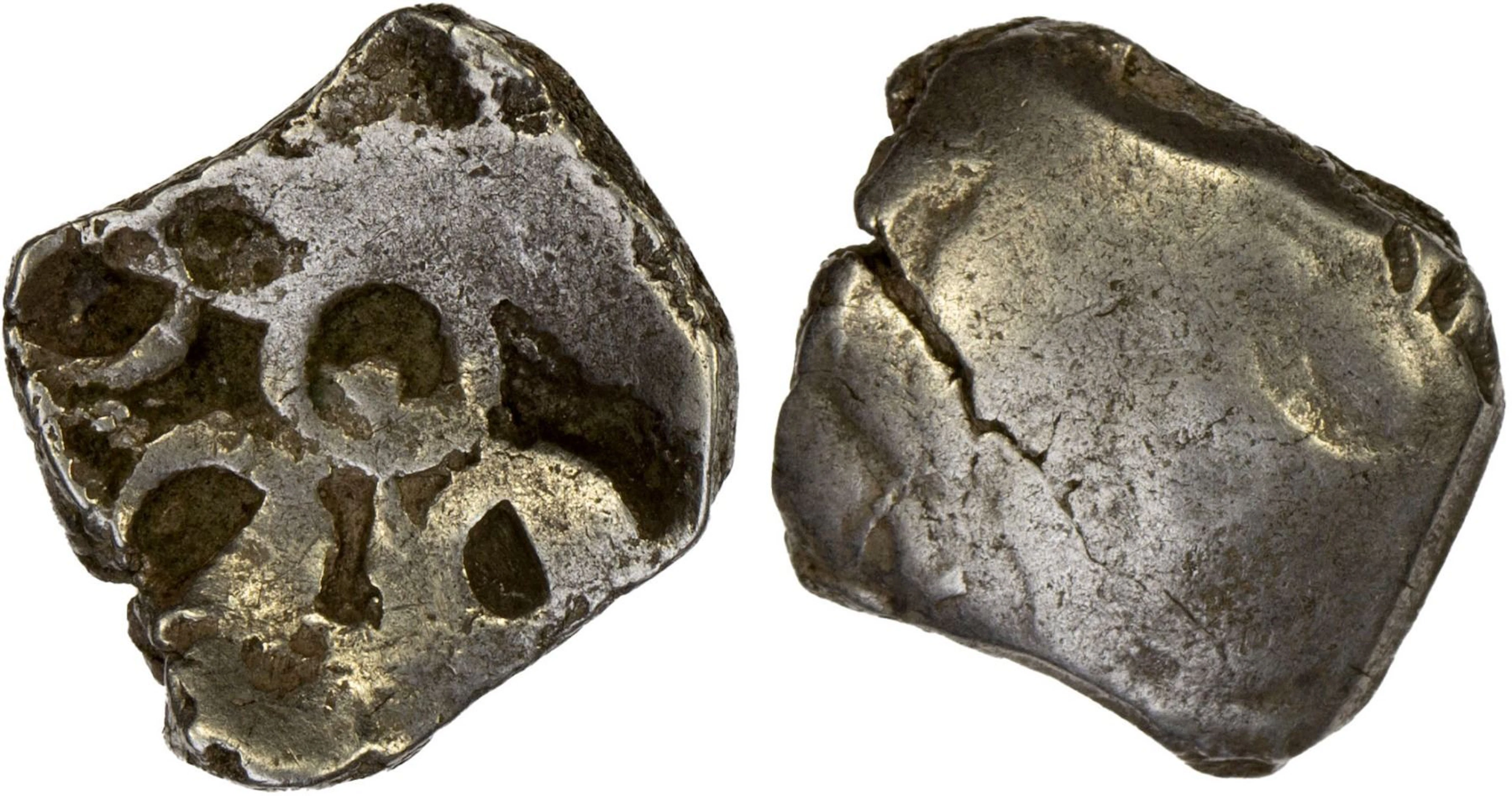 GANDHARA: Punchmarked, ca. 450-300 BC, AR square 1/8 shatamana (1.34g)