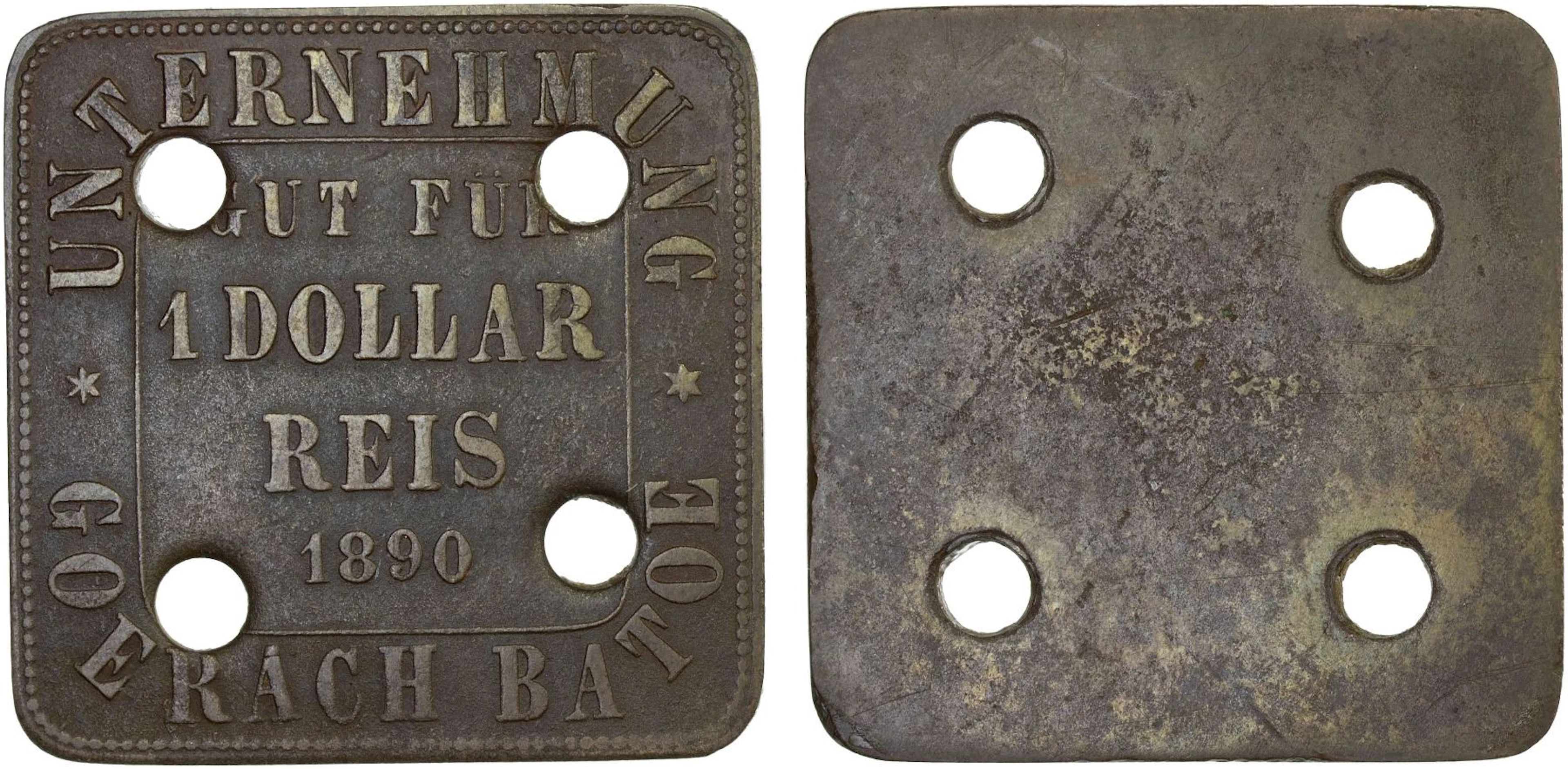NETHERLANDS EAST INDIES: Plantation Tokens, brass 1 dollar reis, 1890