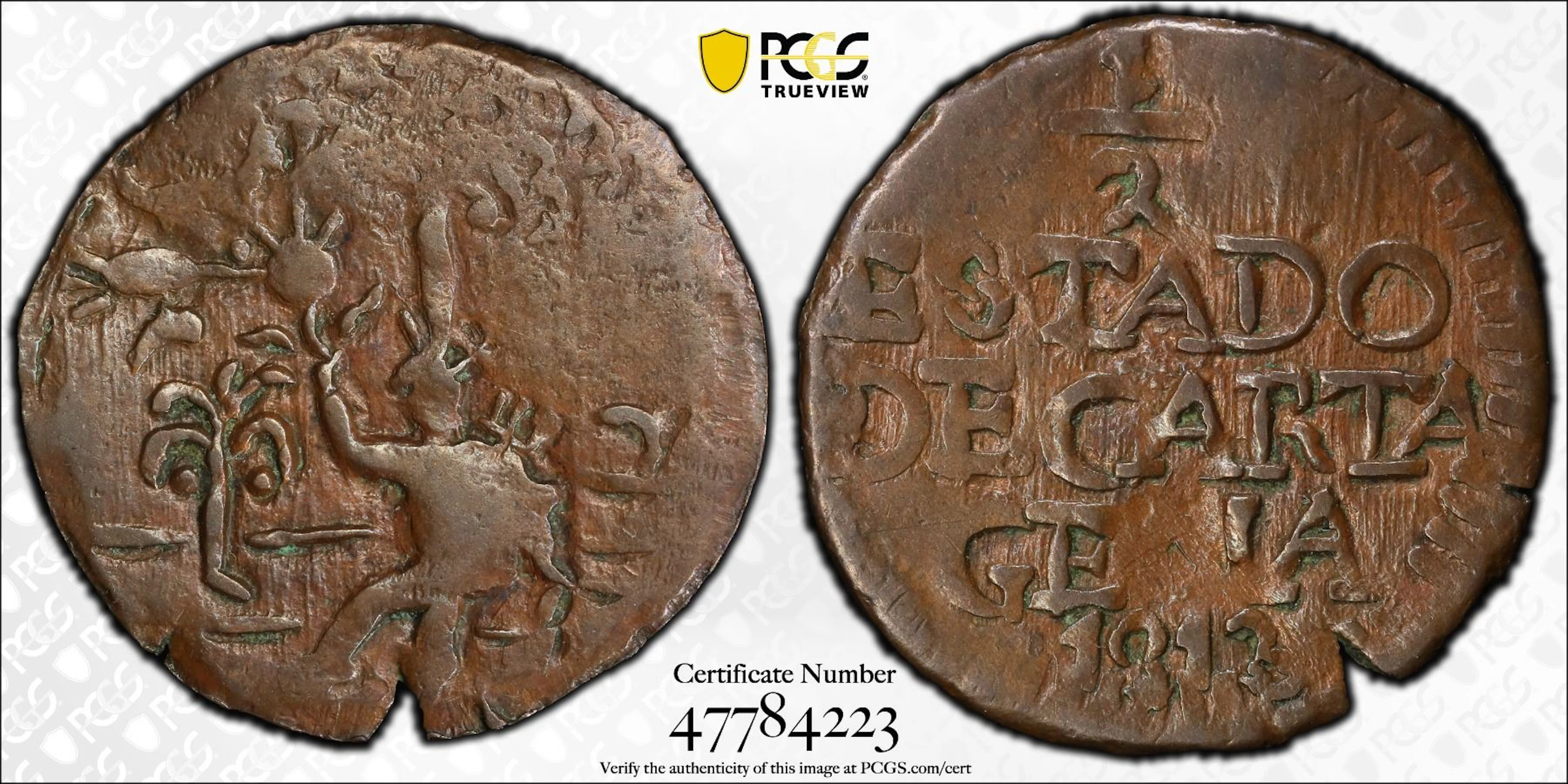 COLOMBIA: Cartagena, AE 1/2 real, 1812, PCGS XF45