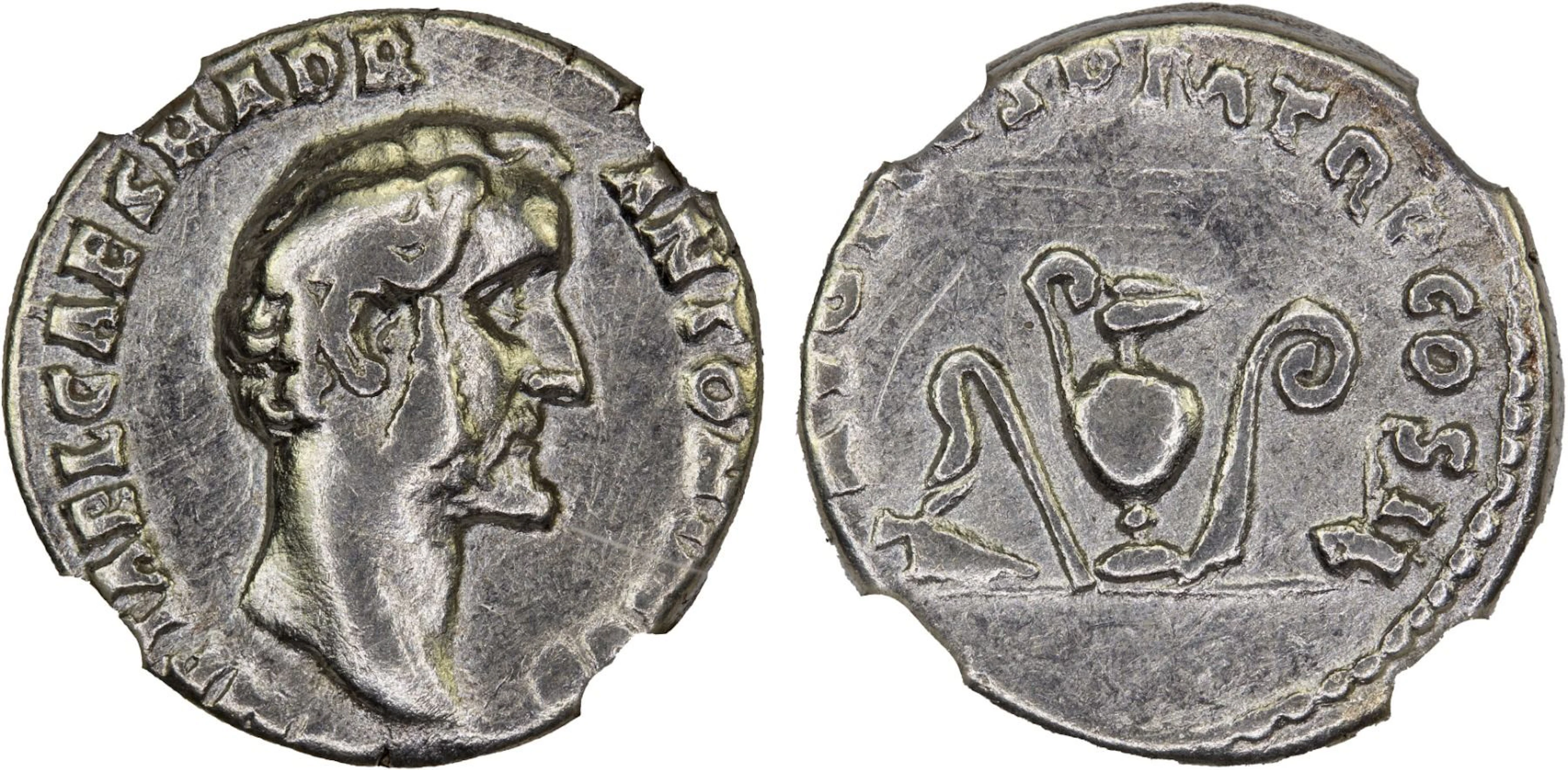 ROMAN EMPIRE: Antoninus Pius, 138-161 AD, AR denarius, Rome, 139 AD, NGC Fine