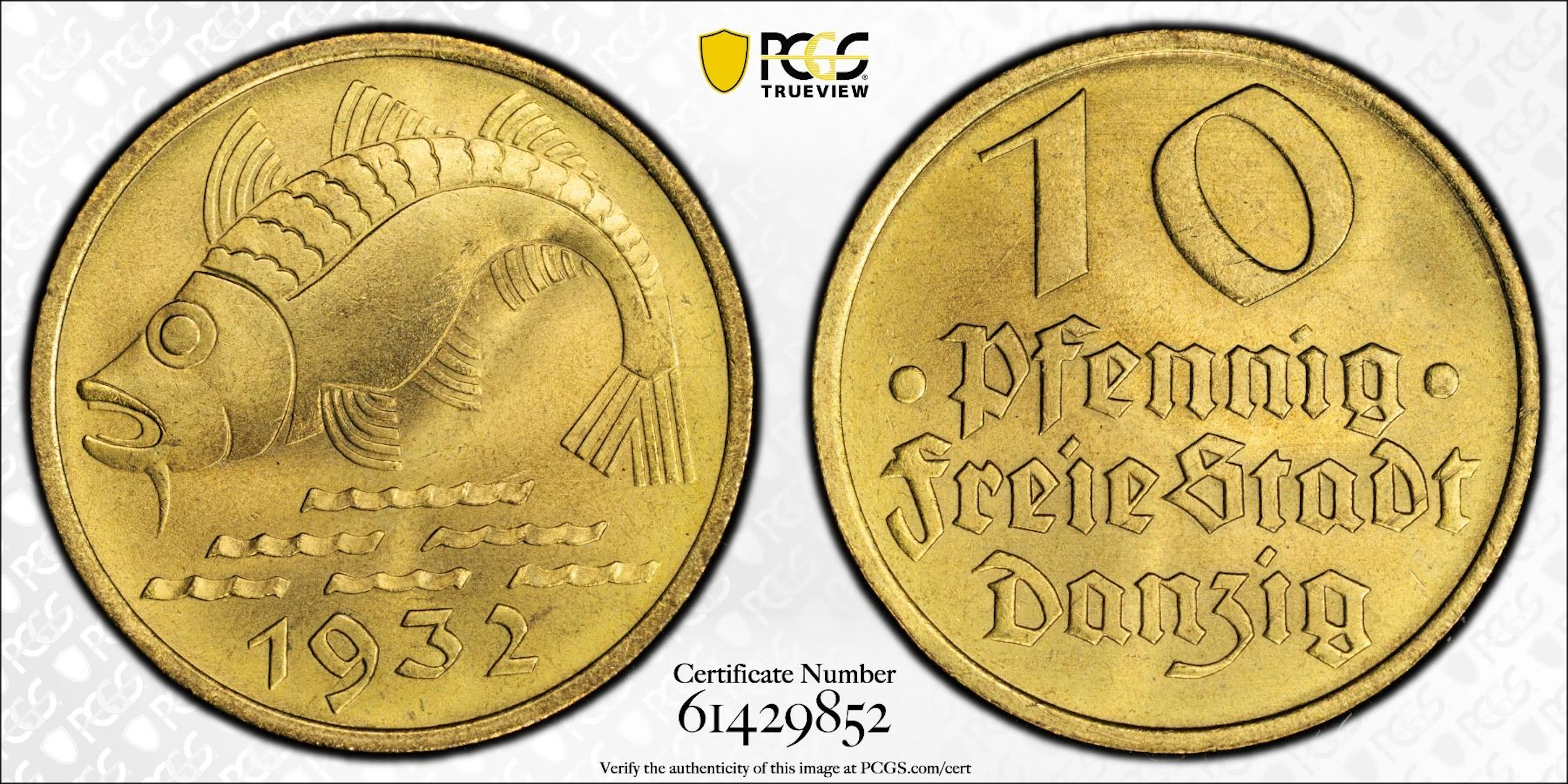 POLAND: DANZIG: Free City, 10 pfennig, 1932, PCGS MS65