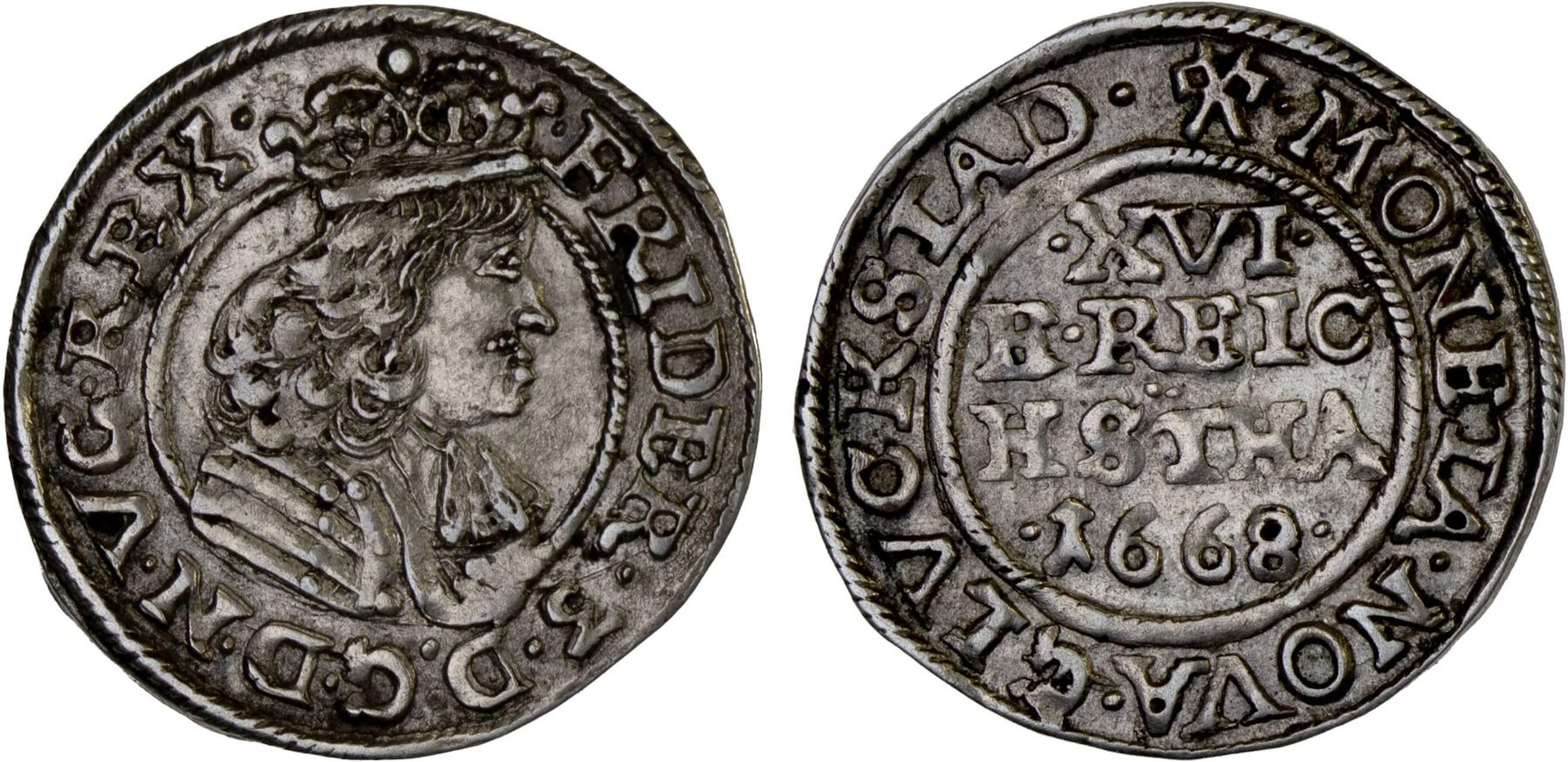 DENMARK: Frederik III, 1648-1670, AR 1/16 thaler / 3 schilling lübisch