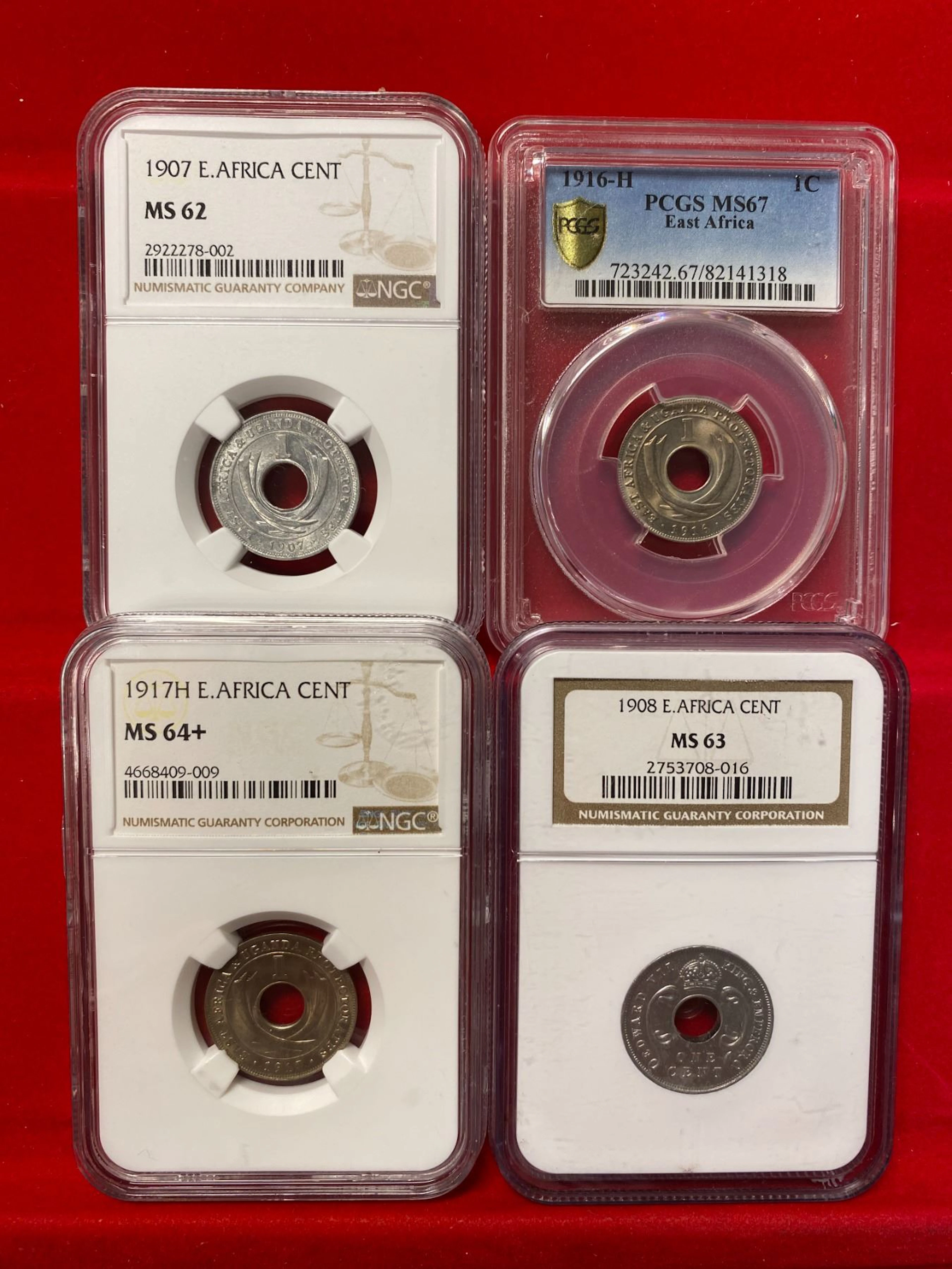 EAST AFRICA & UGANDA: LOT of 4 certified coins, NGC graded AU58