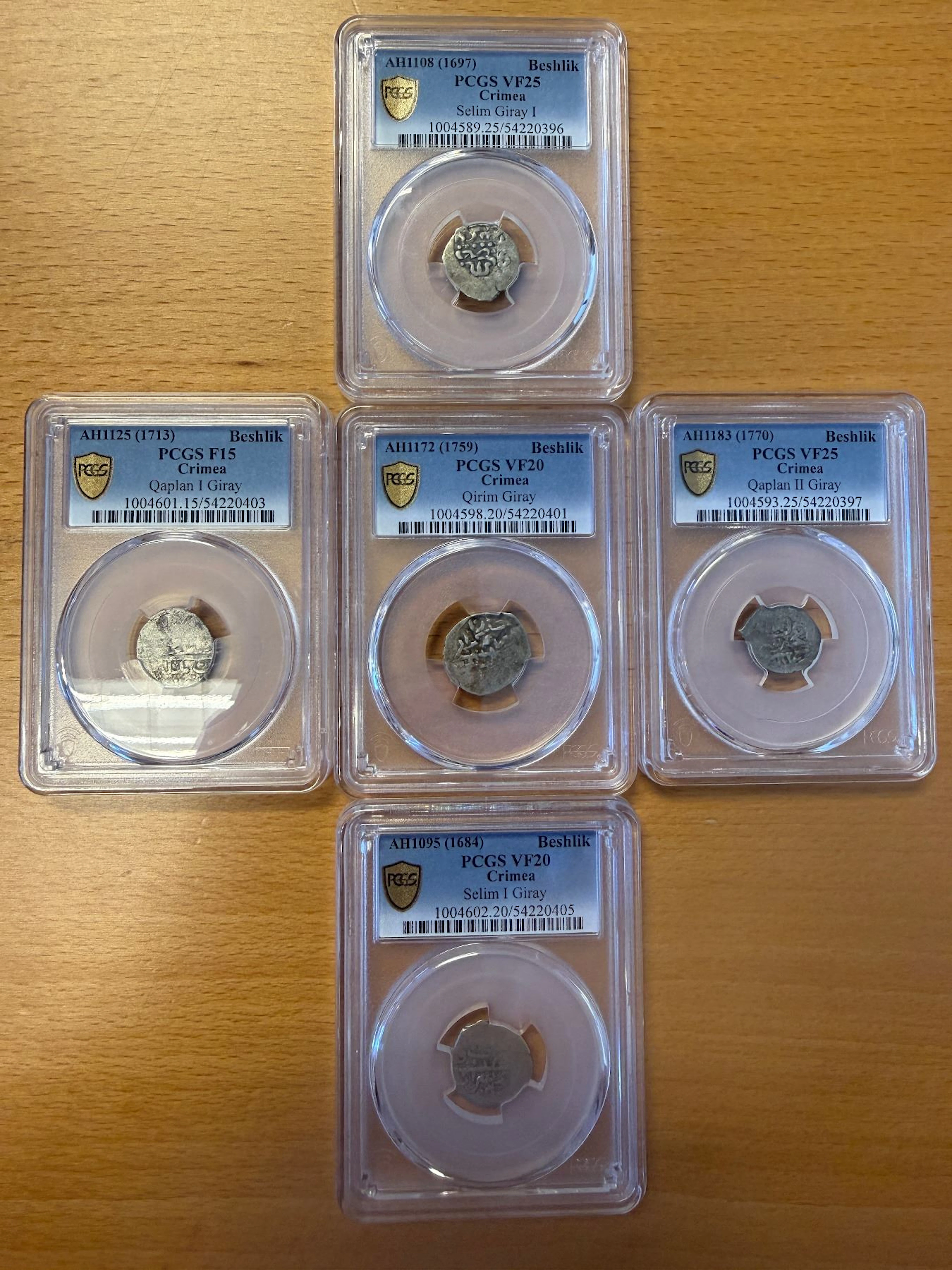 EARLY ISLAMIC: GIRAY KHANS: LOT of 5 AR beshliks