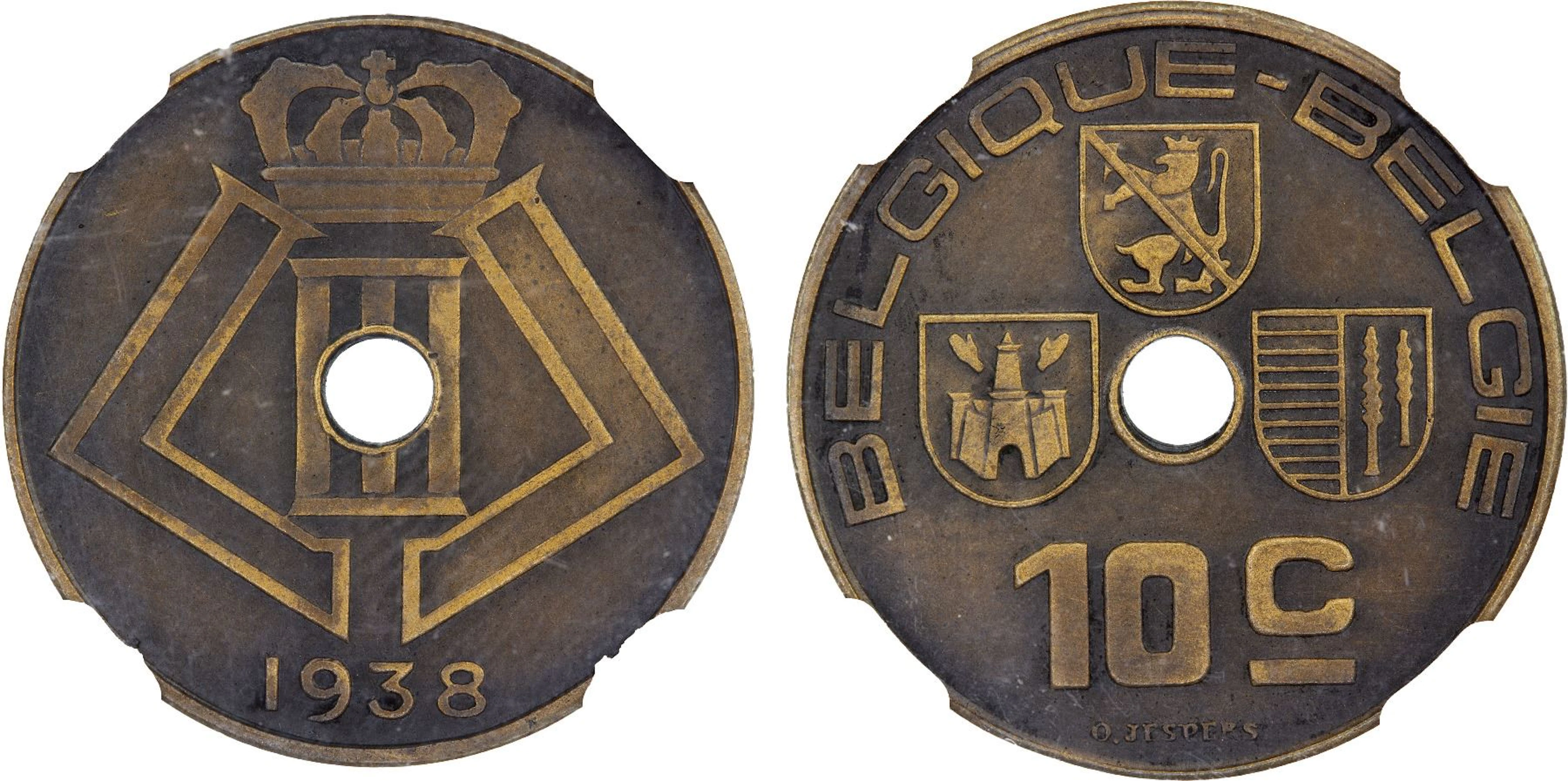 BELGIUM: Leopold III, 1934-1950, AE 10 centimes, 1938, NGC MS64 BN MATTE