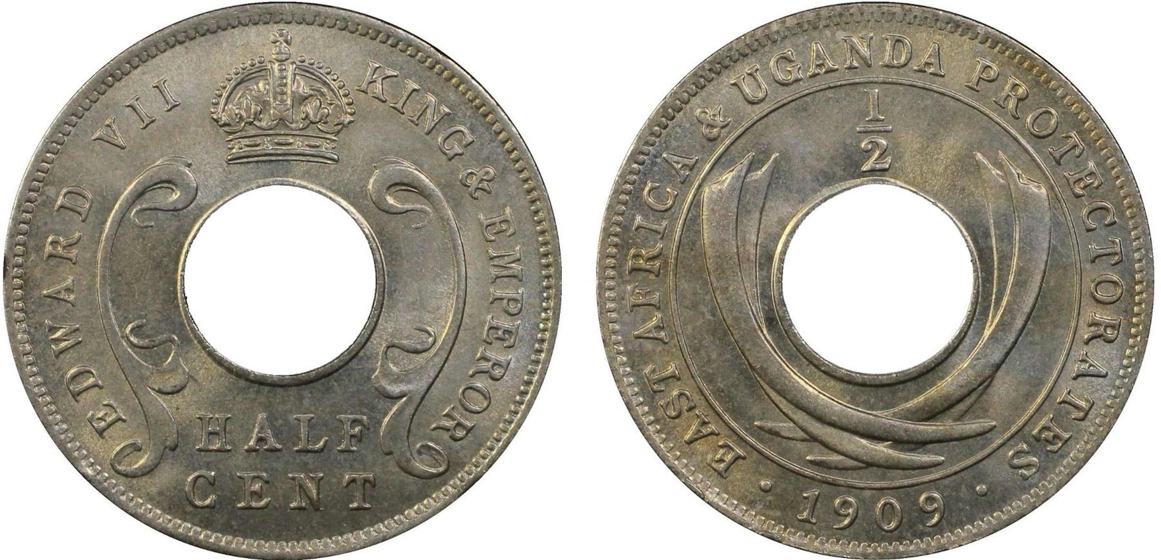 EAST AFRICA & UGANDA: Edward VII, 1901-1910, 1/2 cent, 1909, PCGS MS66