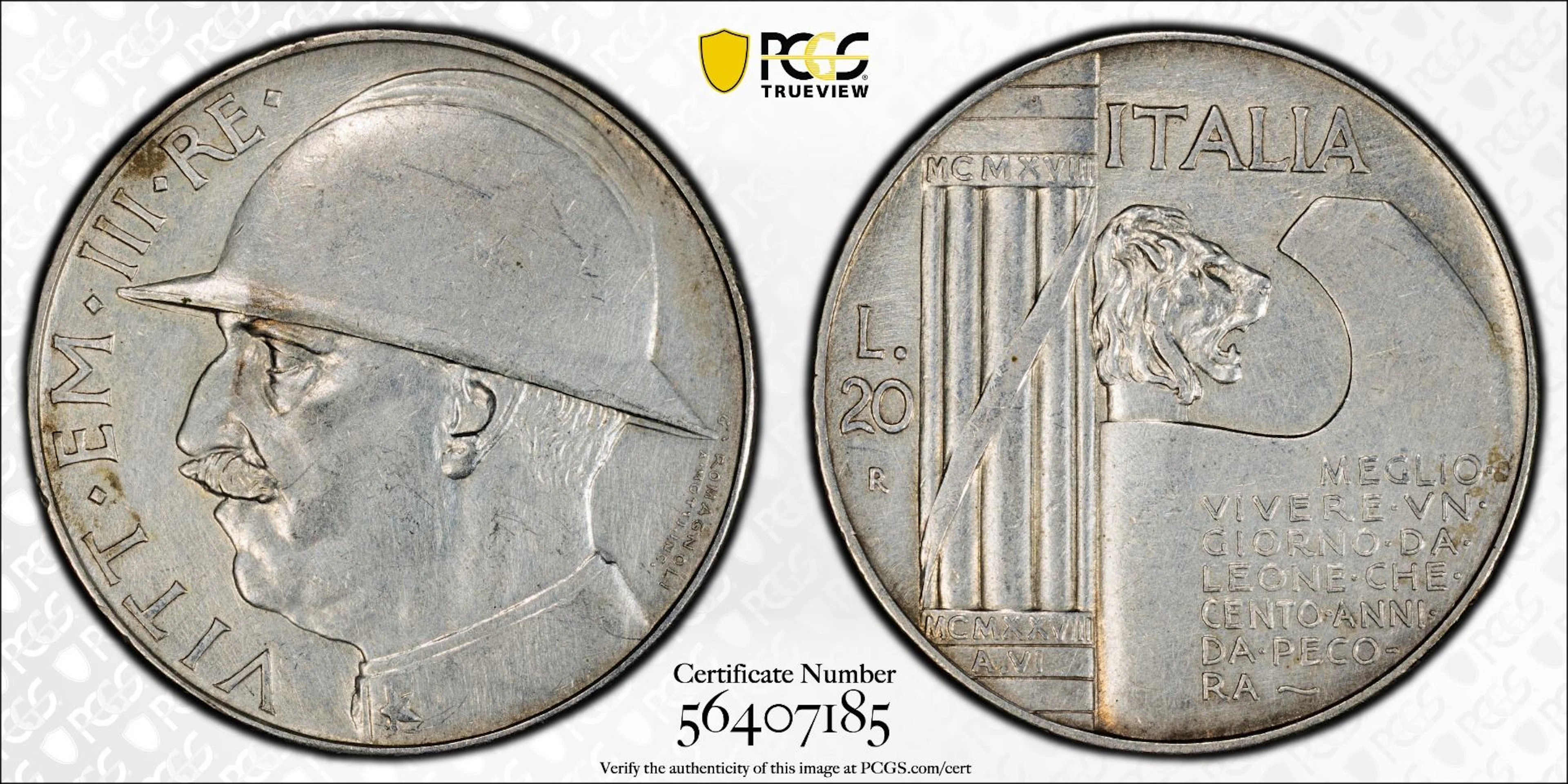 ITALY: Vittorio Emanuele III, 1900-1946, AR 20 lire, 1928-R year VI