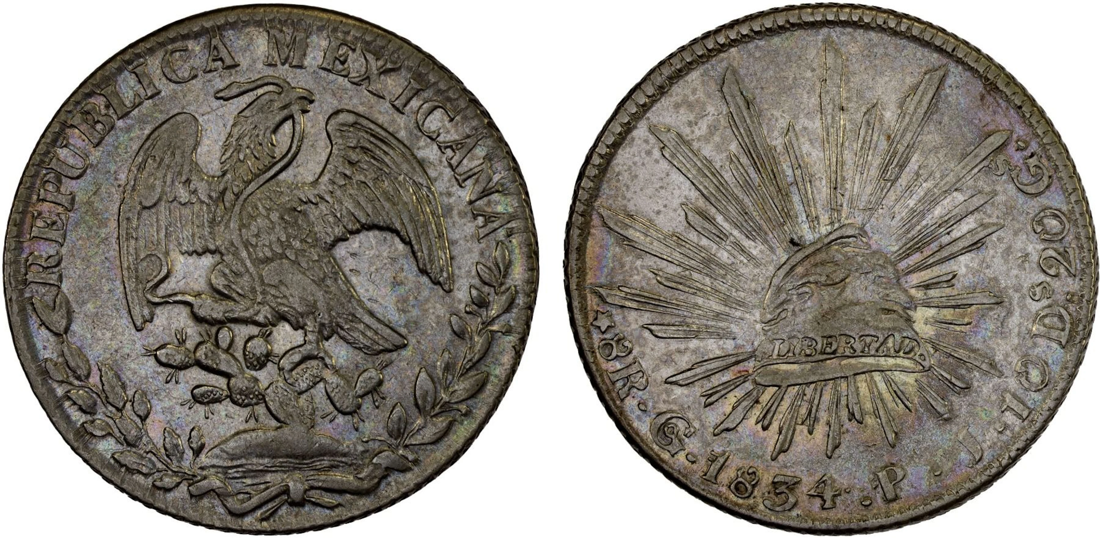 MEXICO: Republic, AR 8 reales (26.72g), 1834-Go, XF