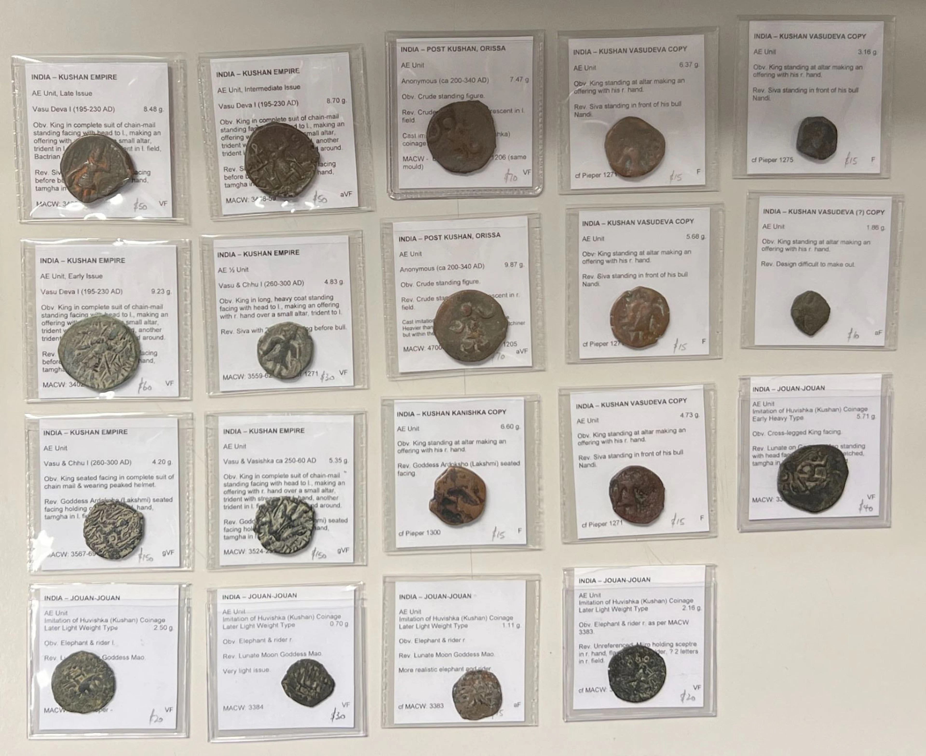 ANCIENT INDIA: KUSHAN: LOT of 19 late Kushan copper coins