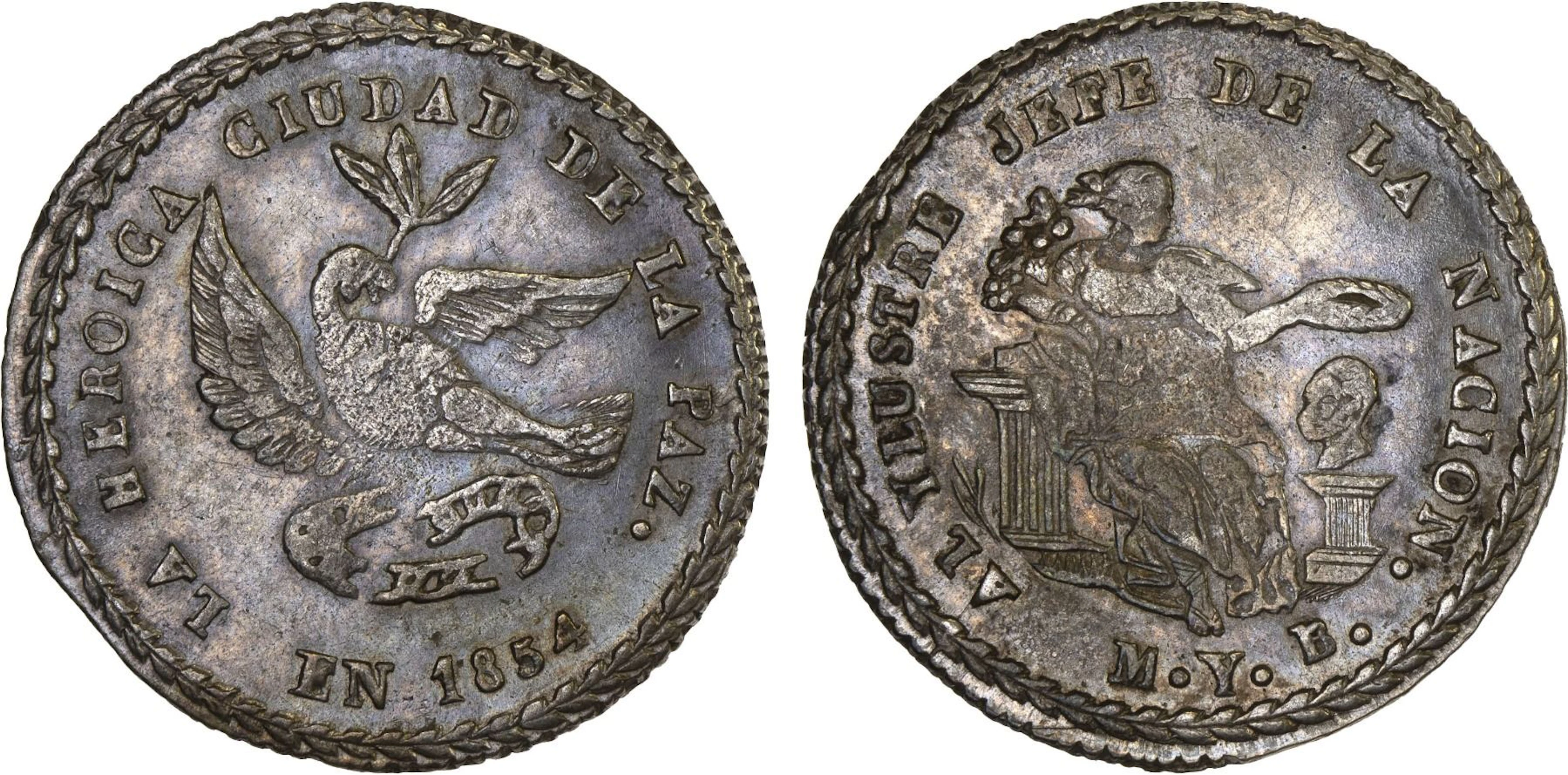 BOLIVIA: Republic, AR medalet (3.28g), 1854, XF-AU