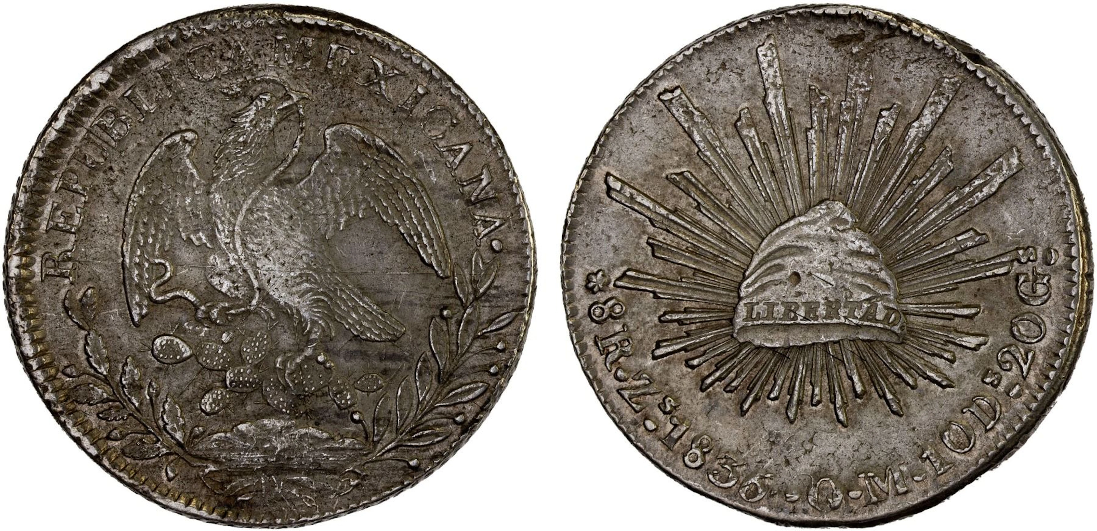 MEXICO: Republic, AR 8 reales (27.40g), 1836/5-Zs, VF