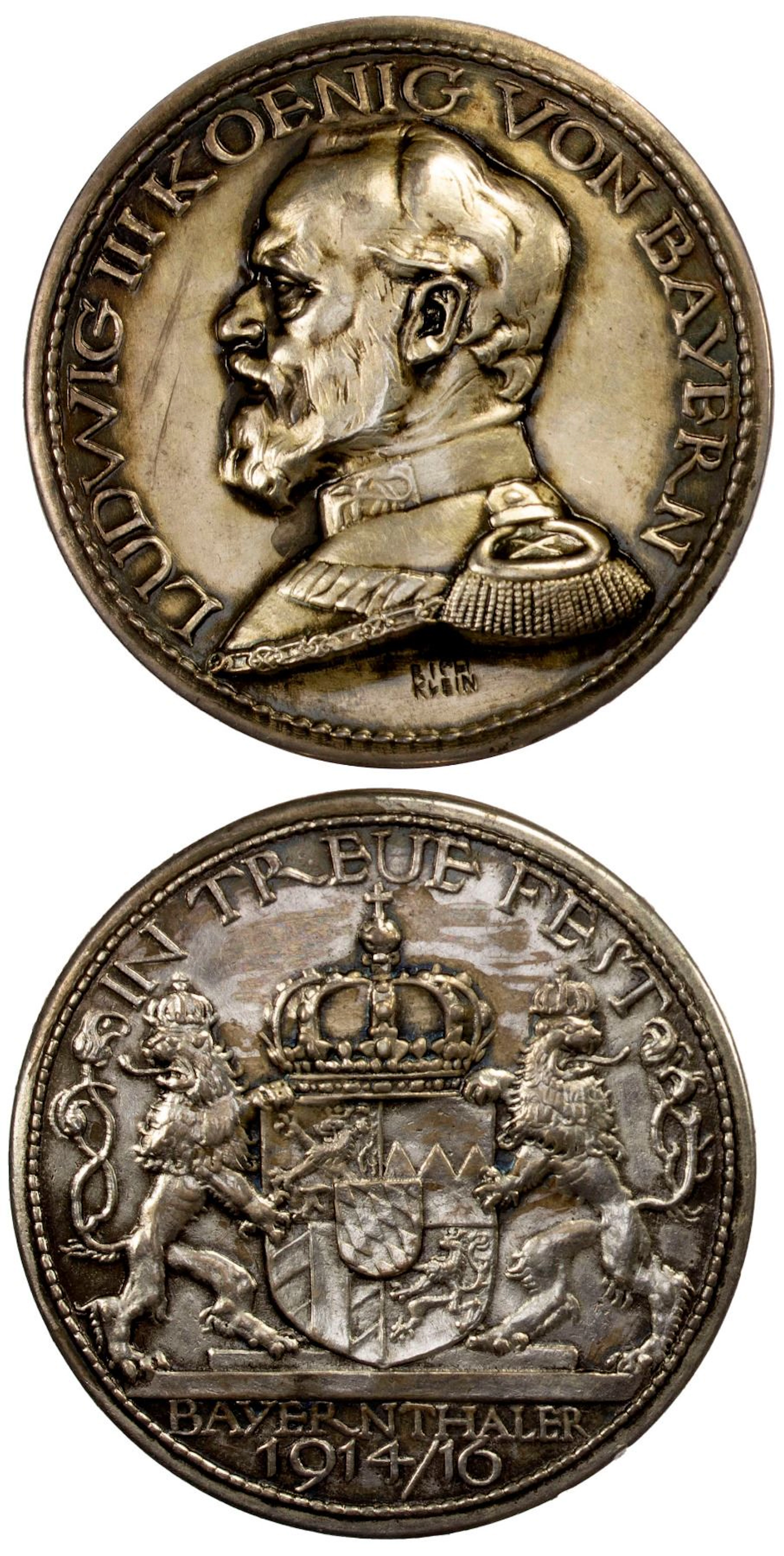 BAVARIA: Ludwig III, 1913-1918, silvered schraubtaler, 1916, AU