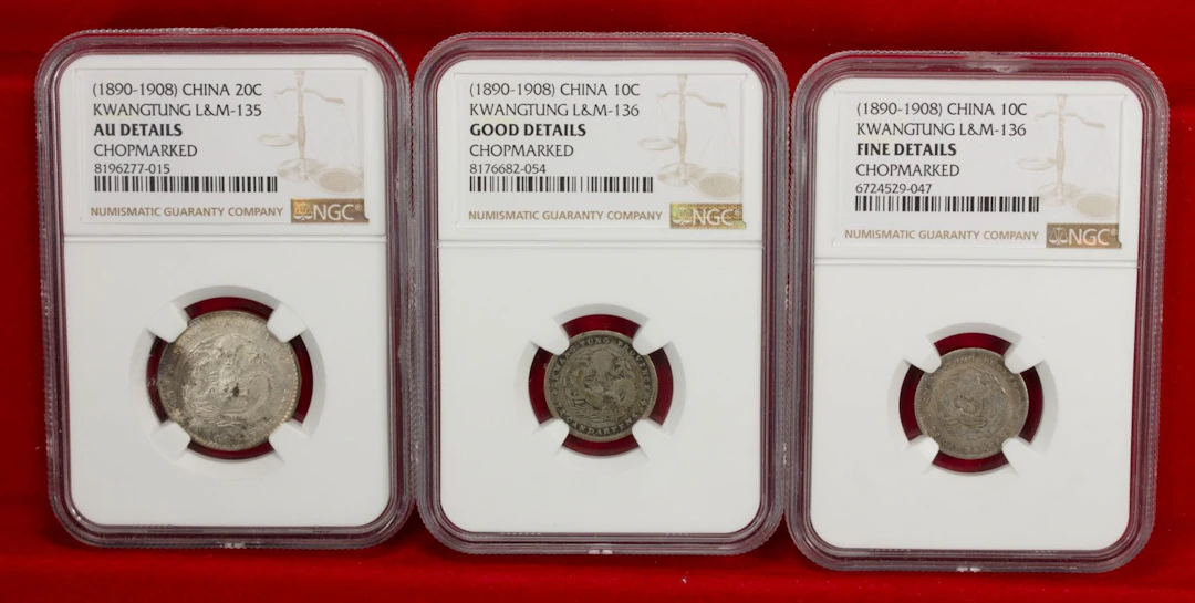 CHINA: KWANGTUNG: LOT of 3 chopmarked coins