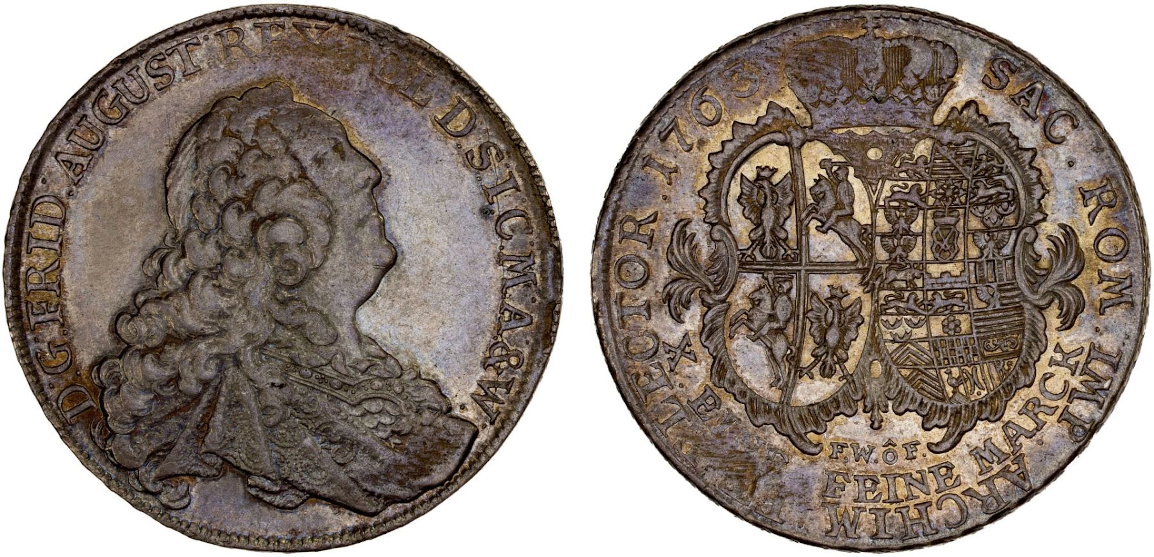 SAXONY: Friedrich August II, 1733-1763, AR thaler, 1763, Choice XF