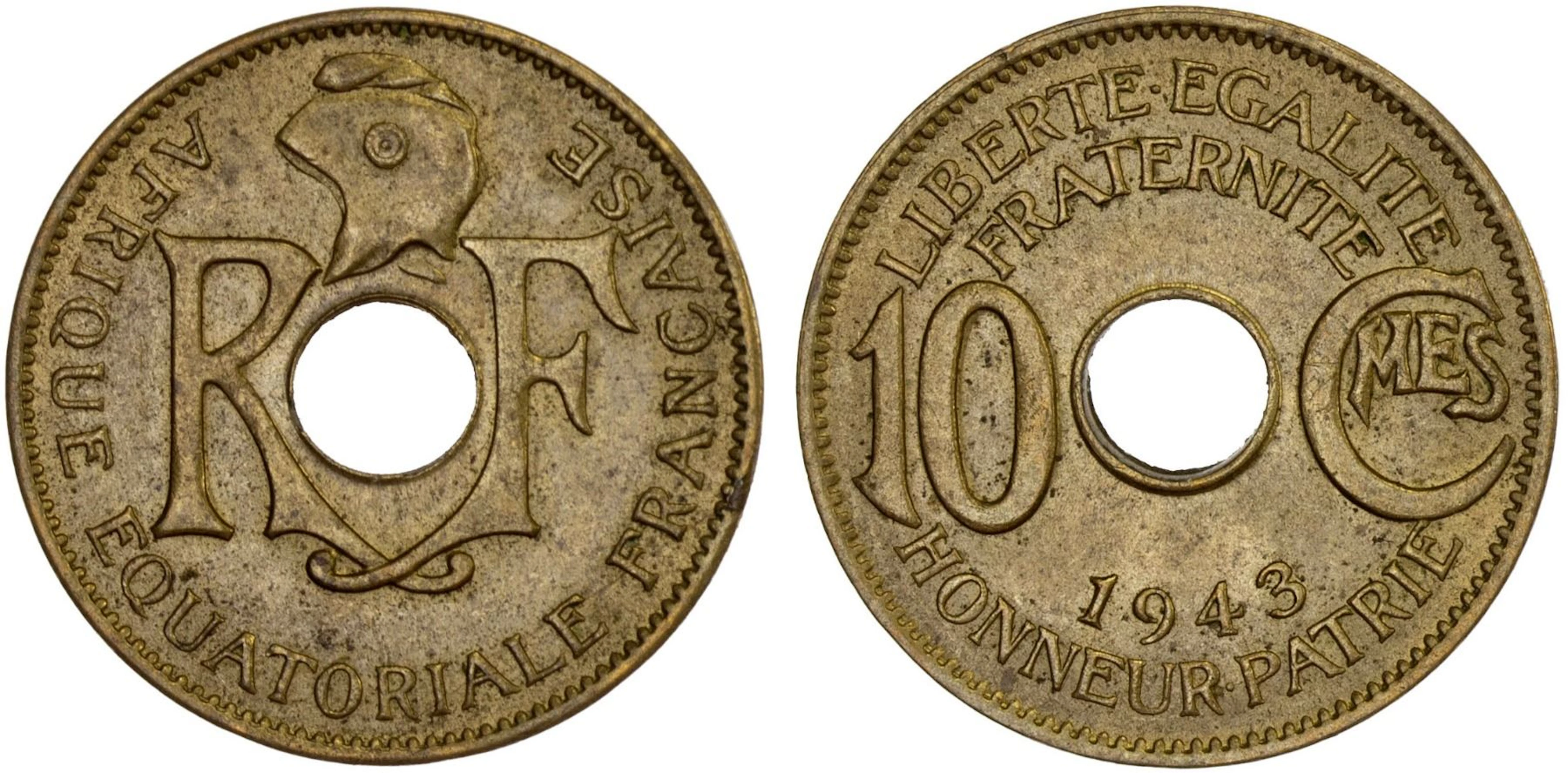FRENCH EQUATORIAL AFRICA: French Colony, 10 centimes, 1943, Unc