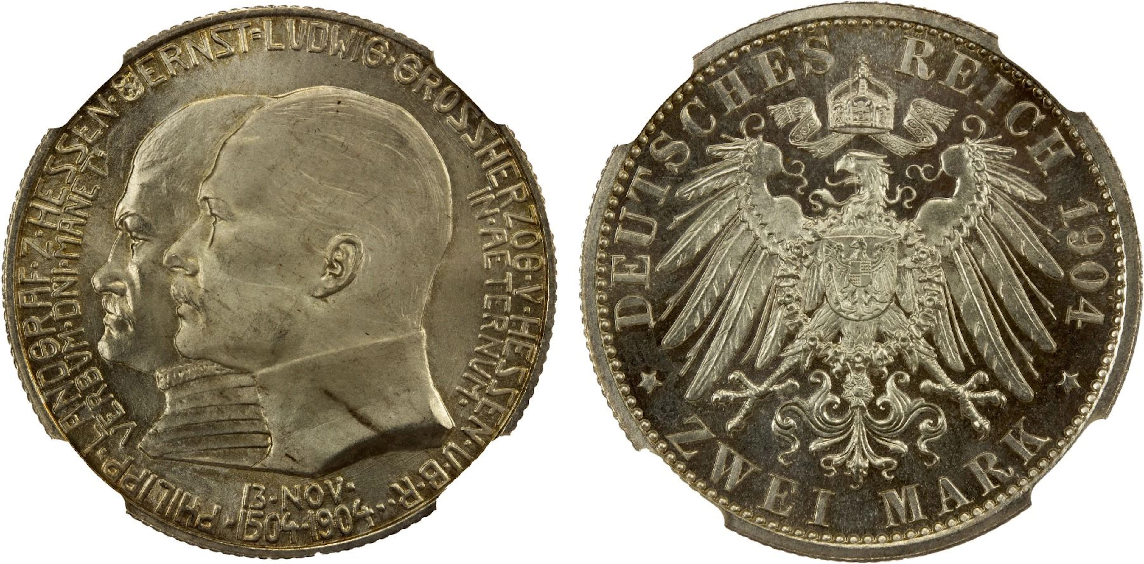 HESSE-DARMSTADT: Ernst Ludwig, 1892-1918, AR 2 mark, 1904, NGC Proof 65
