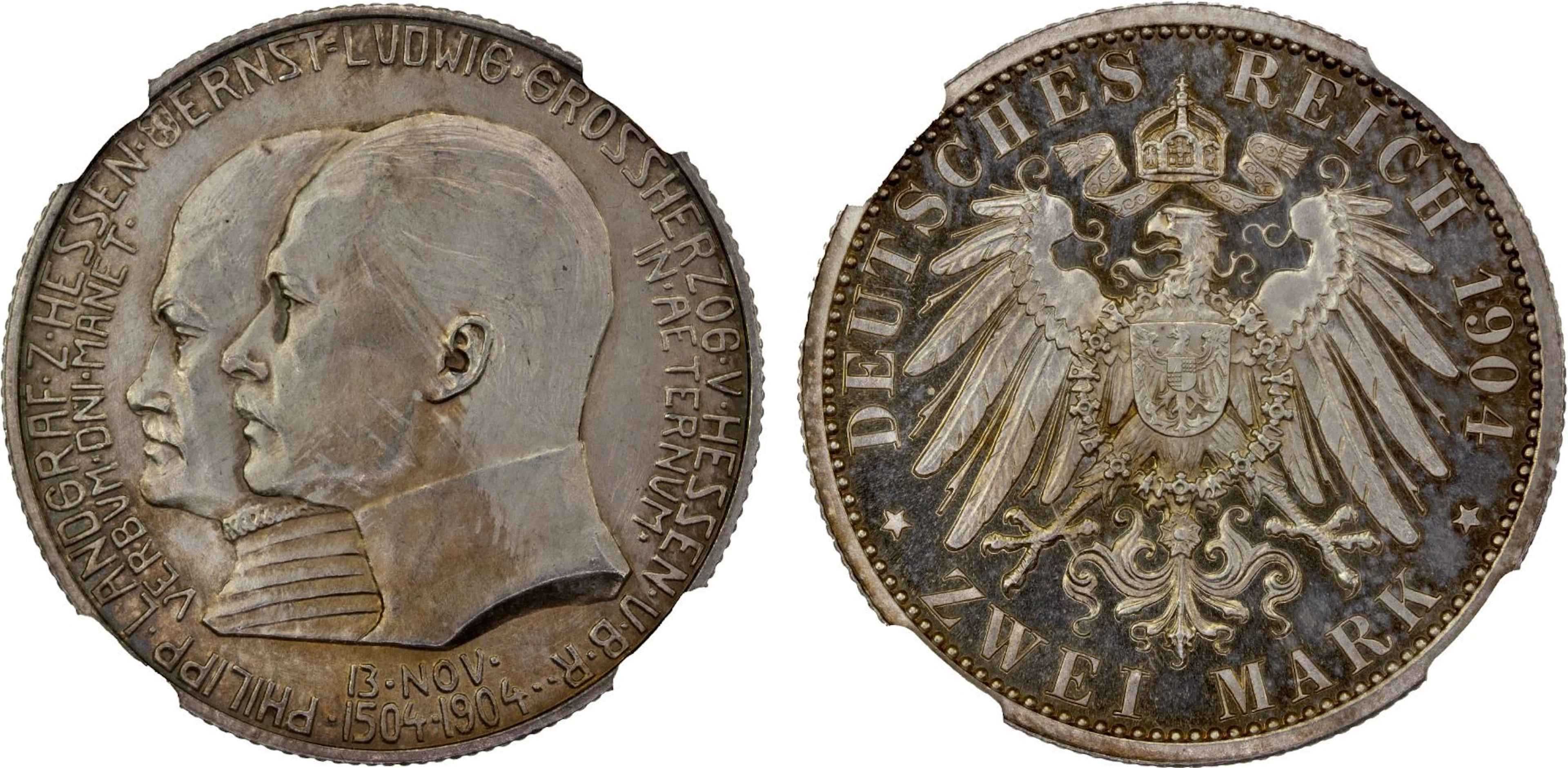 HESSE-DARMSTADT: Ernst Ludwig, 1892-1918, AR 2 mark, 1904, NGC Proof 64