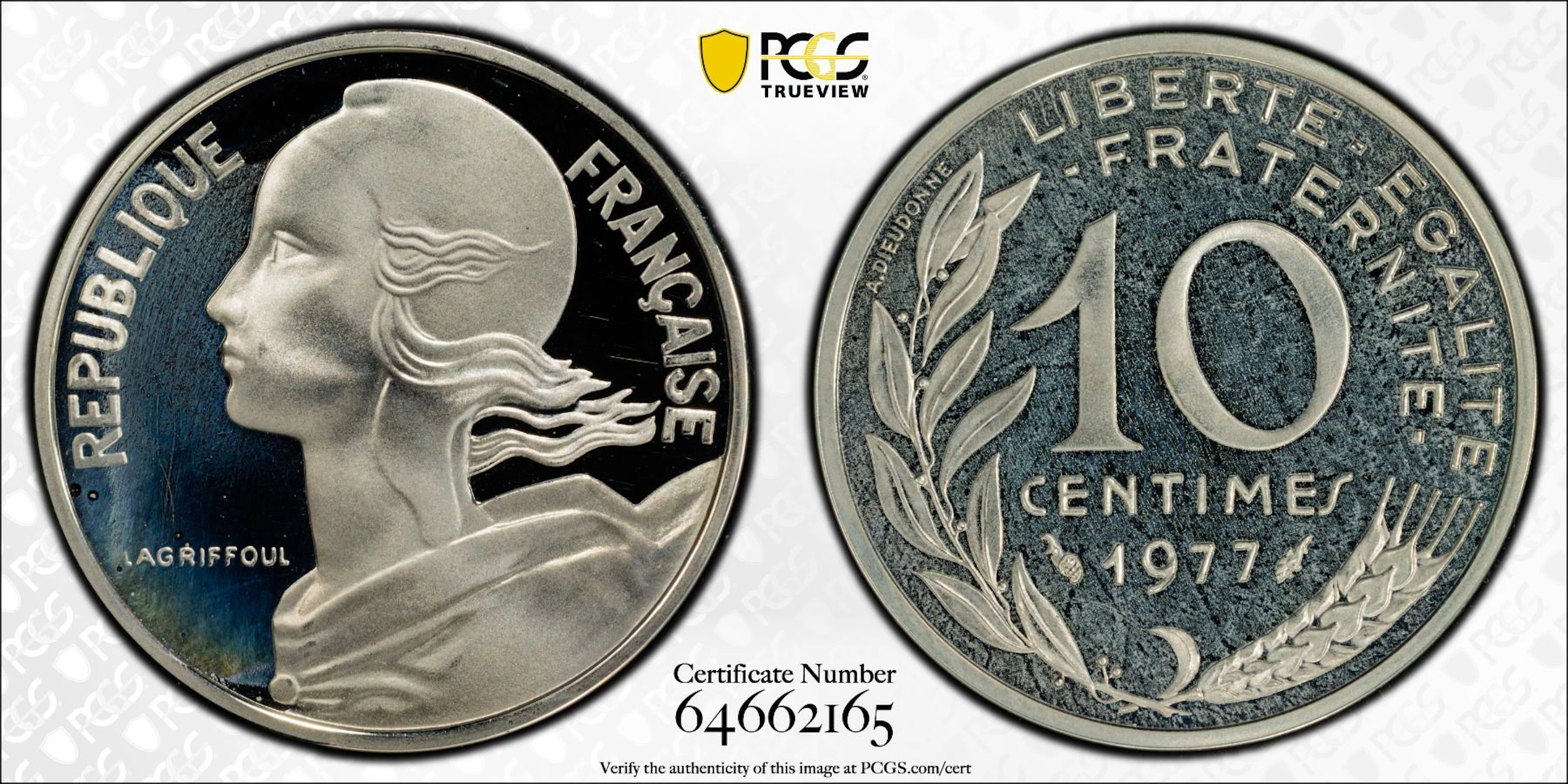 FRANCE: AR 10 centimes, 1977, PCGS Specimen 67