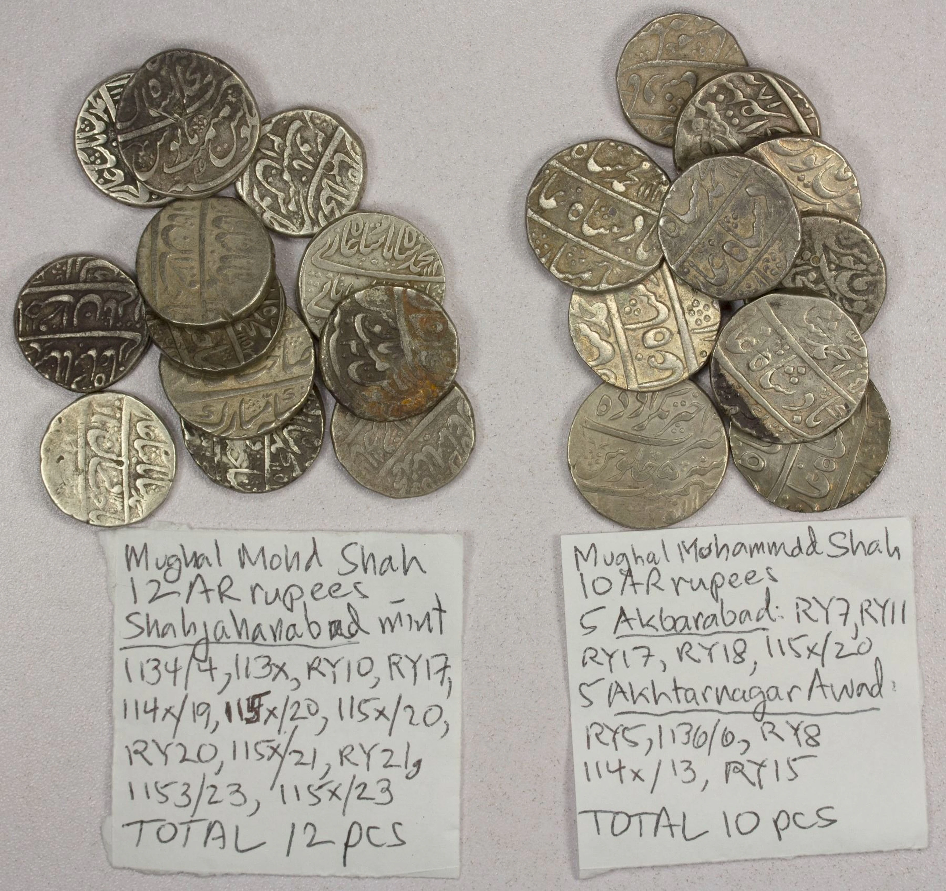INDIA: MUGHAL: Muhammad Shah, 1719-1748, LOT of 22 silver rupees