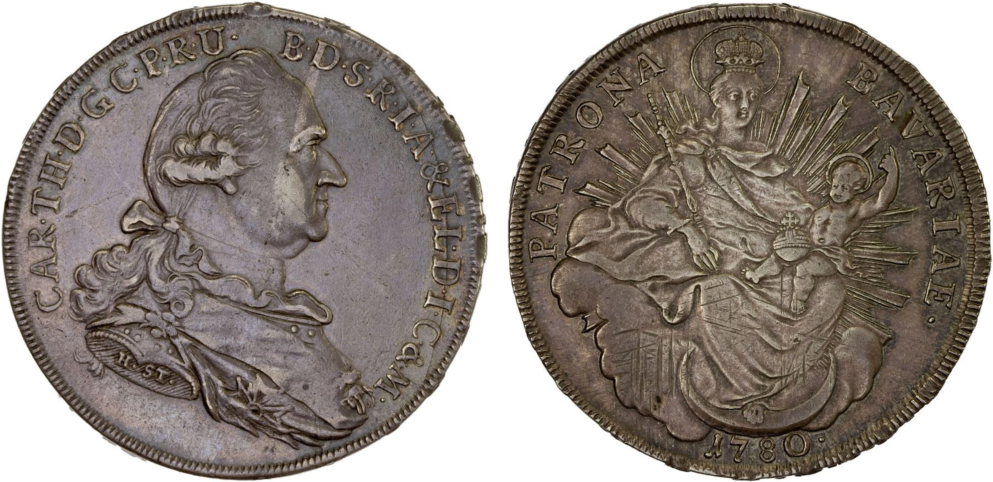 BAVARIA: Karl Theodor, 1777-1799, AR thaler, 1780, VF-XF