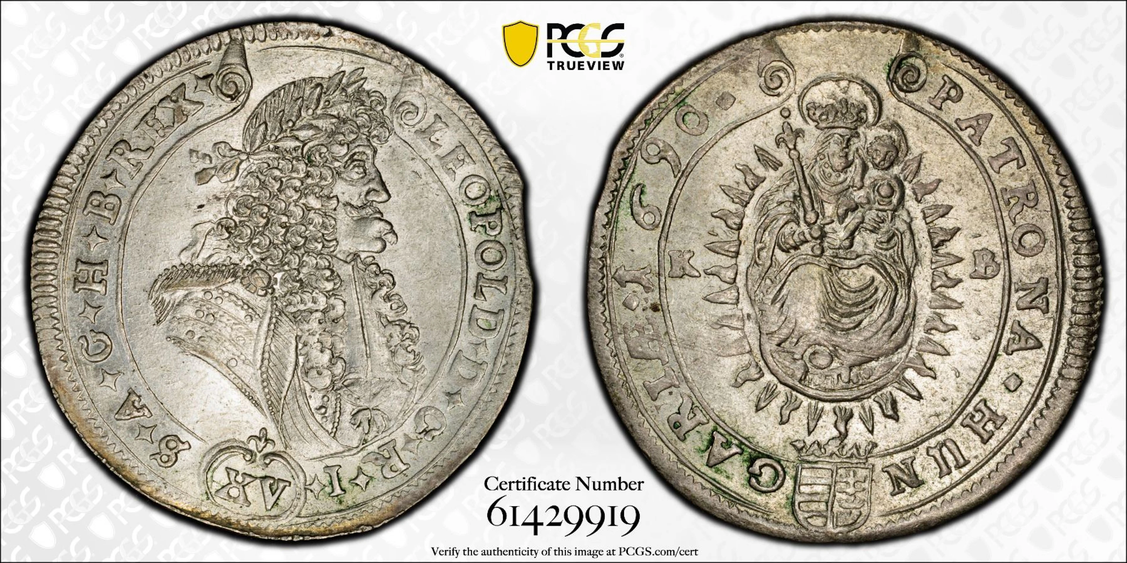 HUNGARY: Leopold I, 1657-1705, AR 15 kreuzer, Kremnitz, 1690, PCGS MS63