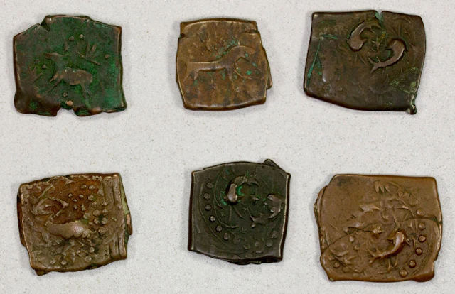 EARLY ISLAMIC: CIVIC COPPER: LOT of 6 square copper fulus