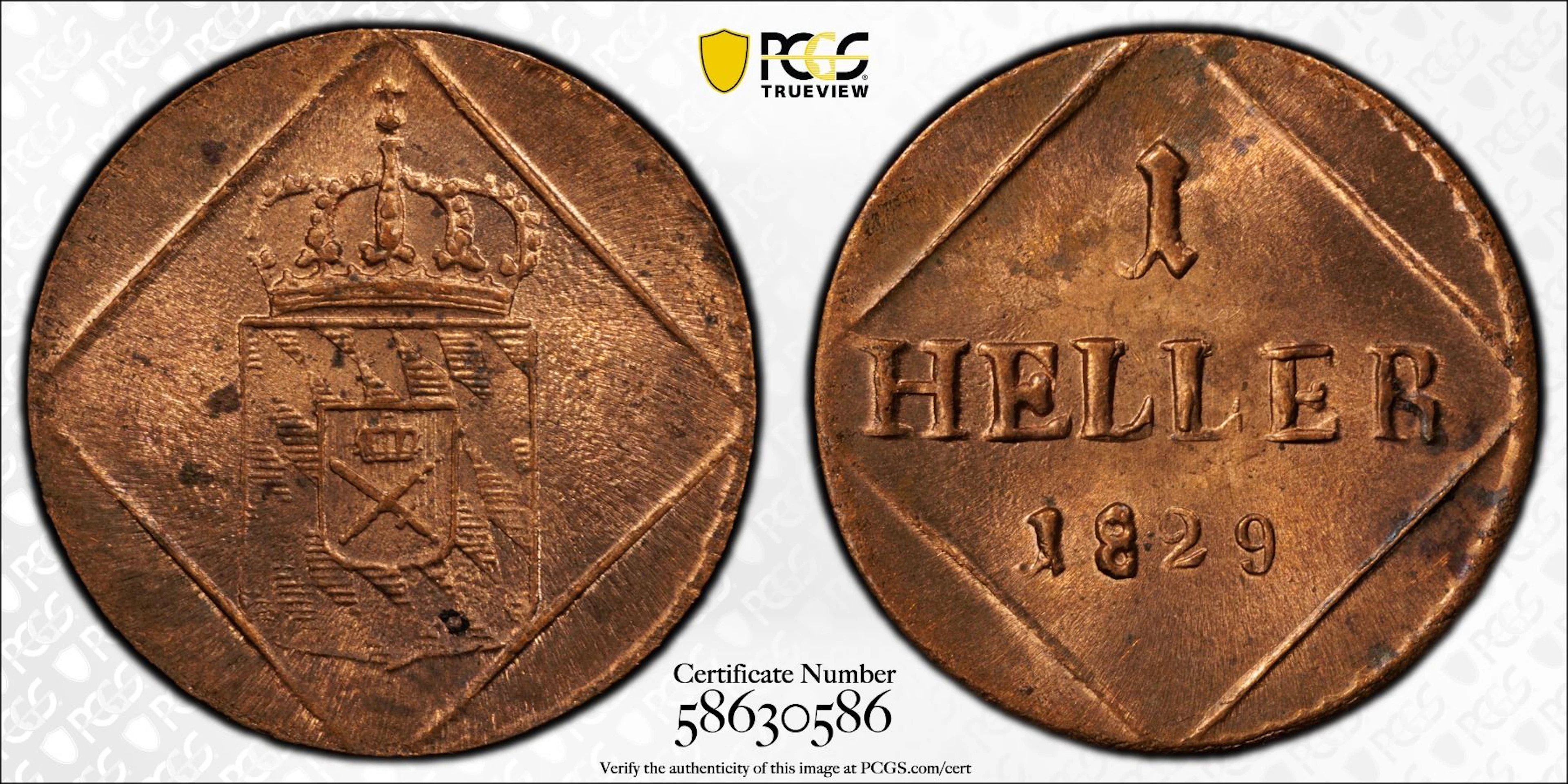 BAVARIA: Maximilian I Joseph, 1805-1825, AE heller, 1829, PCGS MS65 RD