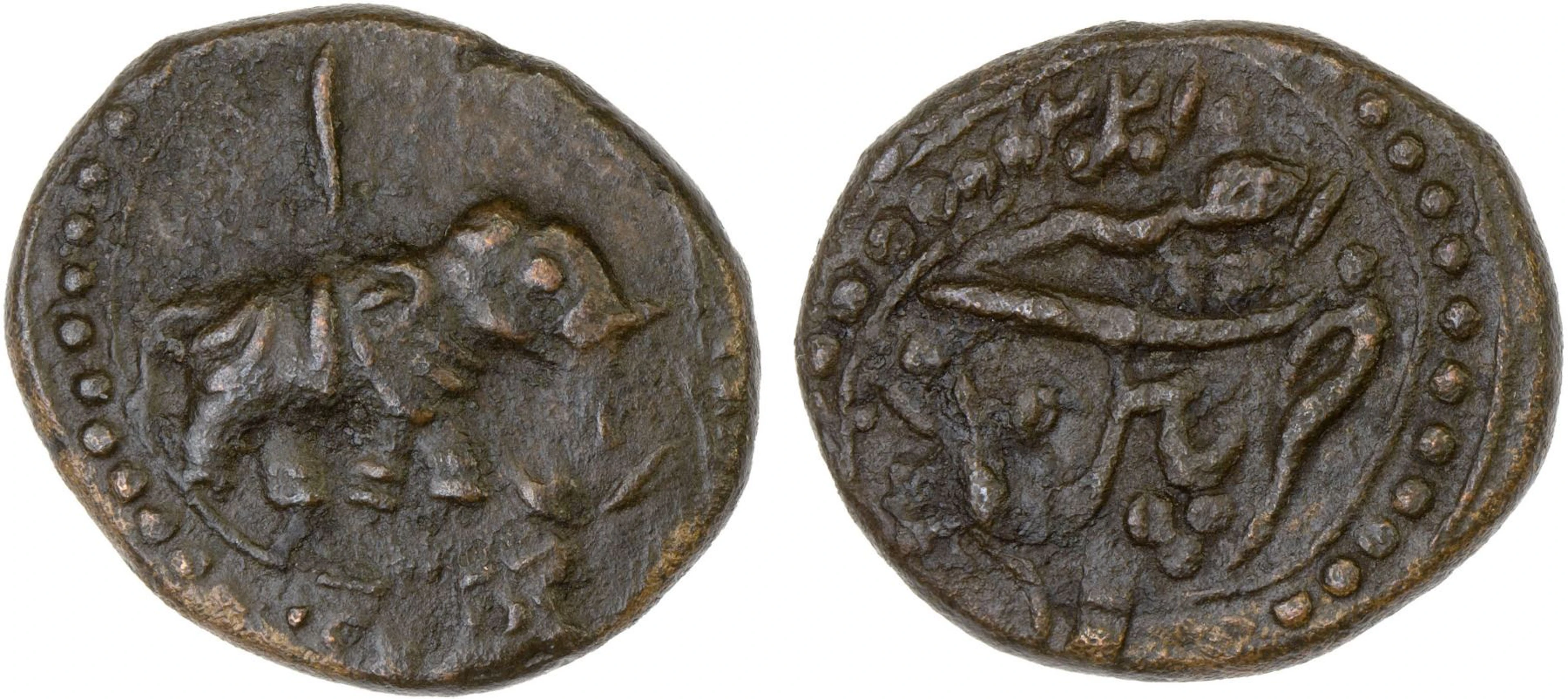 MYSORE: Tipu Sultan, 1782-1799, AE 1/4 paisa (akhtar) (2.79g), Patan