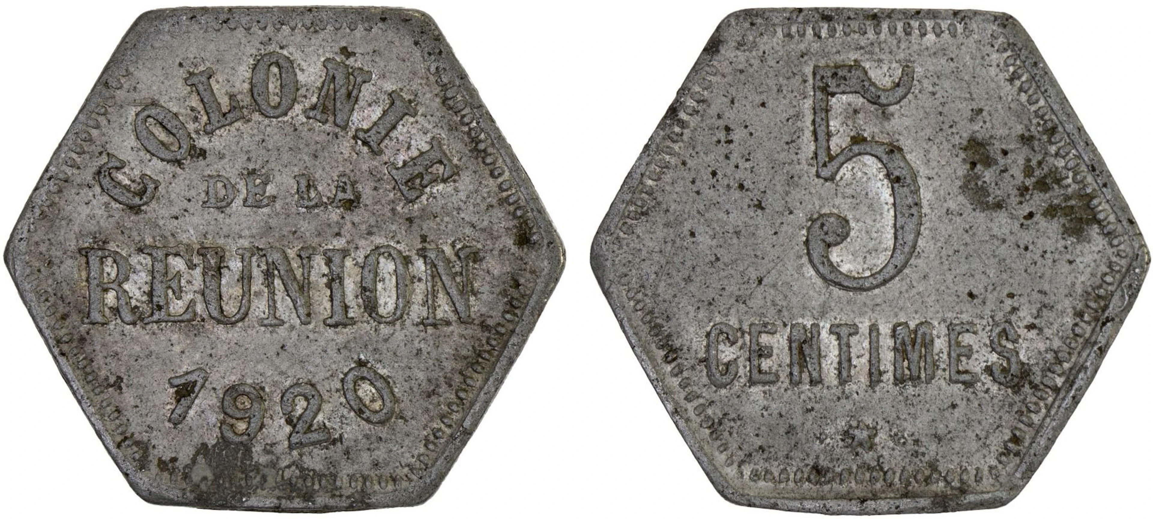 RÉUNION: French Colony, 5 centimes, 1920, AU
